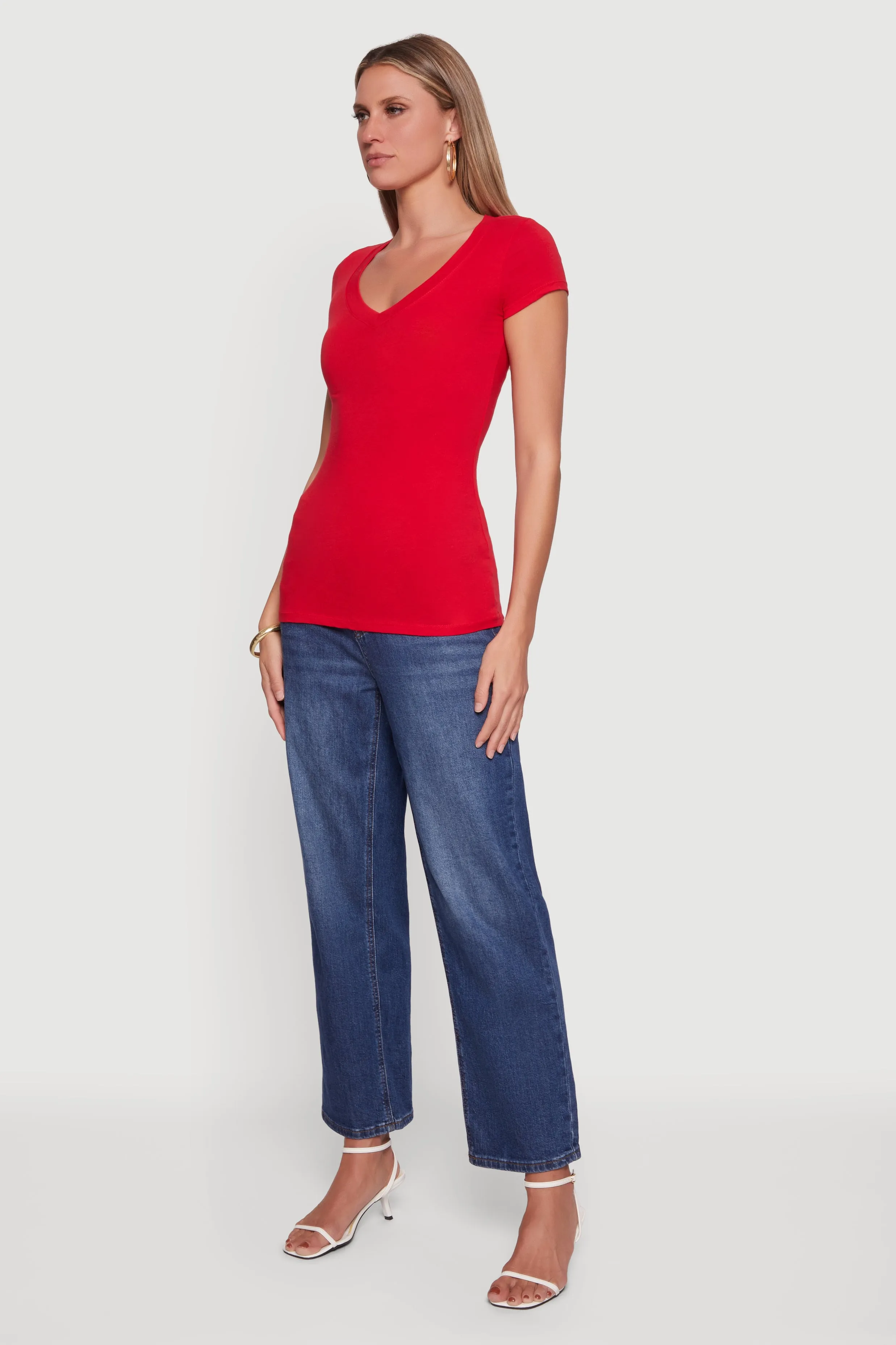 V Neck Basic Short Sleeve Tee sold by Rainbow product image thumbnail 3