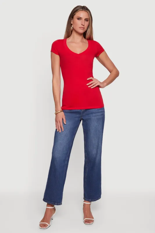 V Neck Basic Short Sleeve Tee made by Ambiance