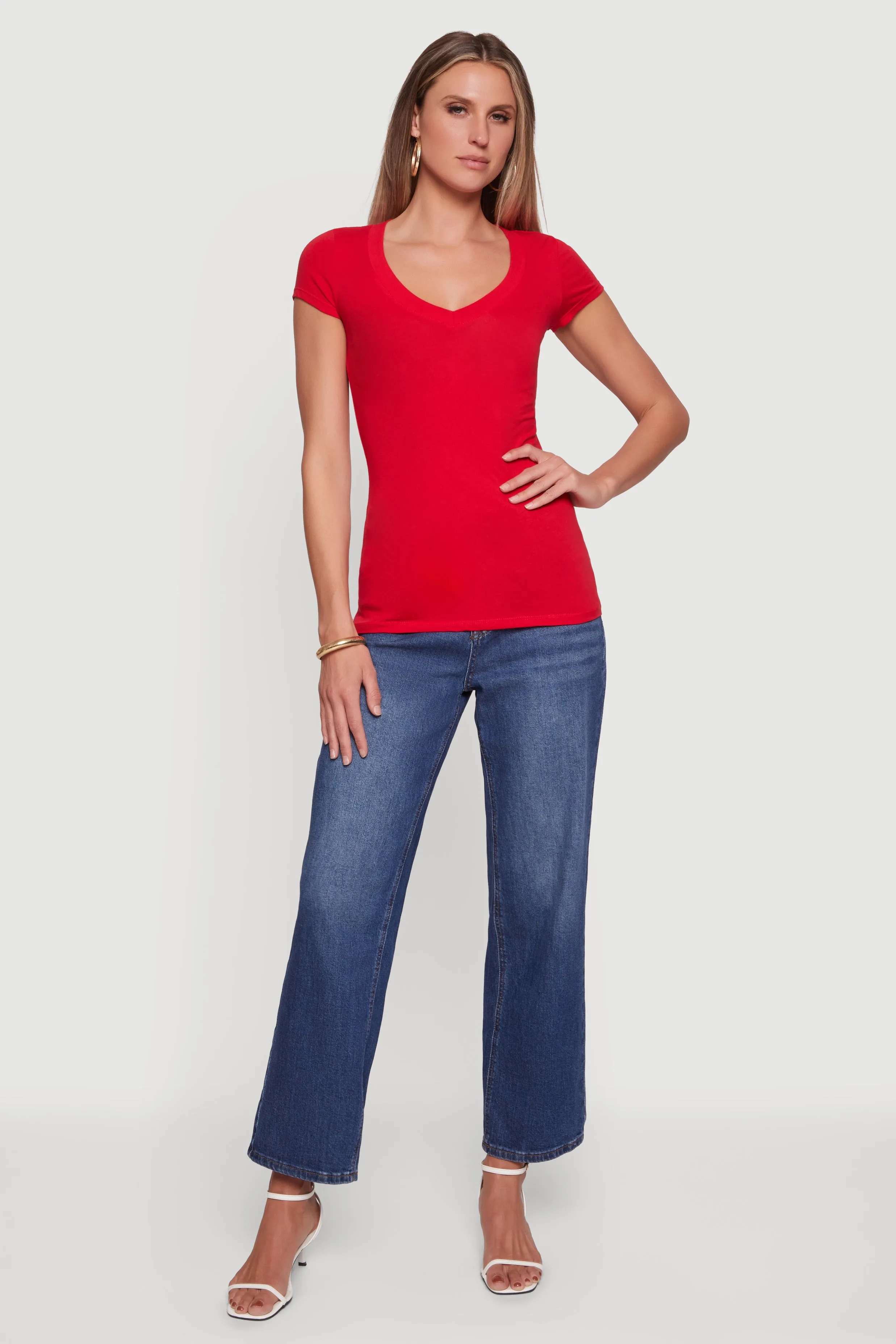 V Neck Basic Short Sleeve Tee sold by Rainbow