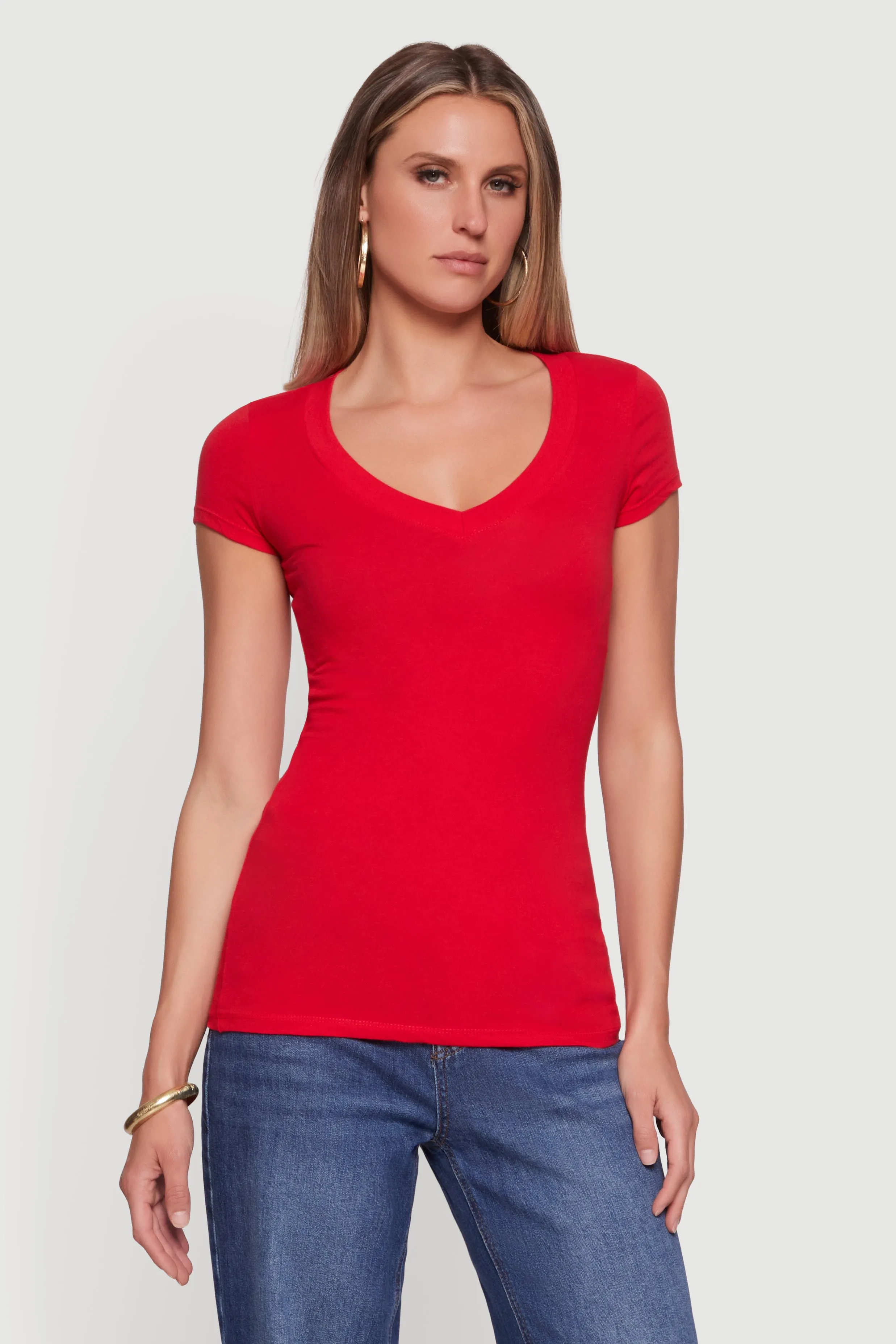 V Neck Basic Short Sleeve Tee sold by Rainbow product image thumbnail 2