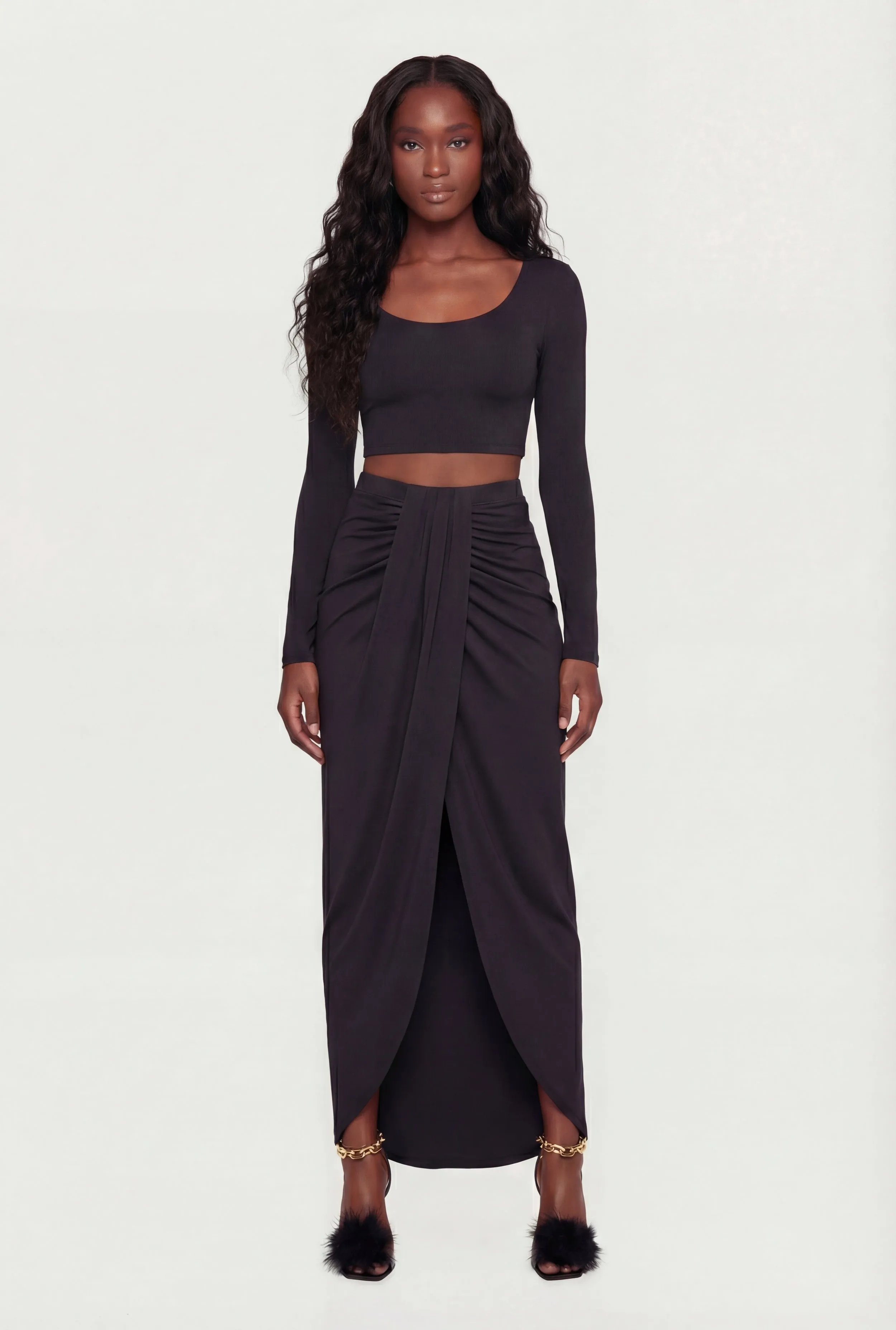 Ruched Tulip Hem Maxi Skirt sold by Rainbow