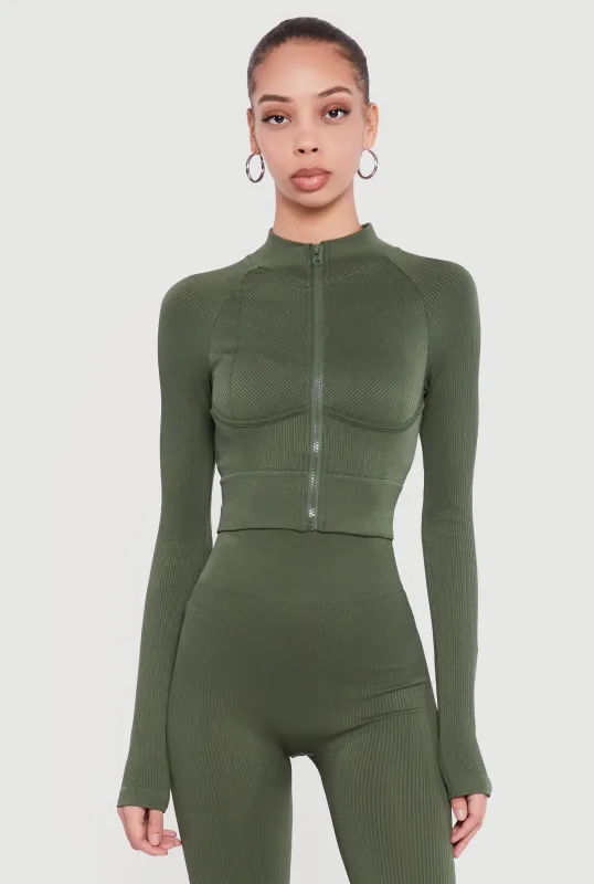 Ribbed Cropped Zip Front Active Jacket sold by Rainbow