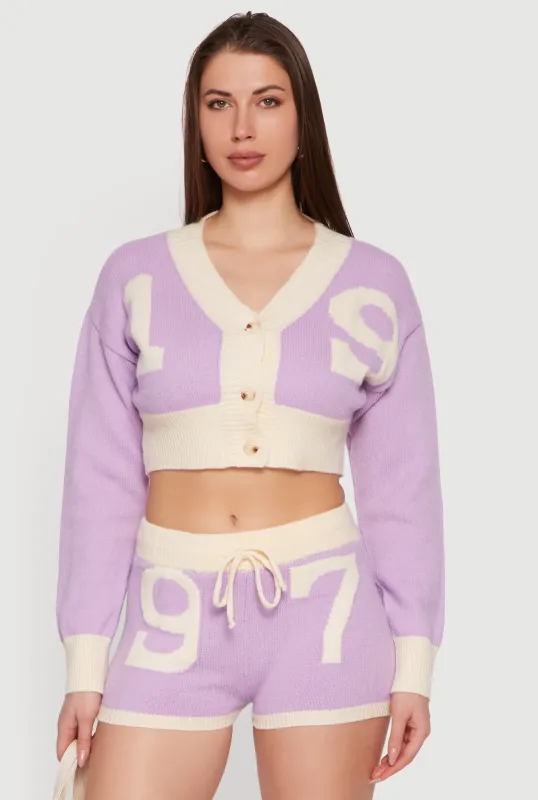 Cropped 19 Graphic Button Front Cardigan sold by Rainbow