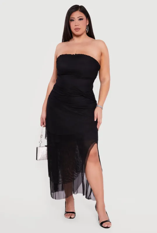 Plus Size Mesh Twist Tie Front Tiered Tube Dress sold by Rainbow