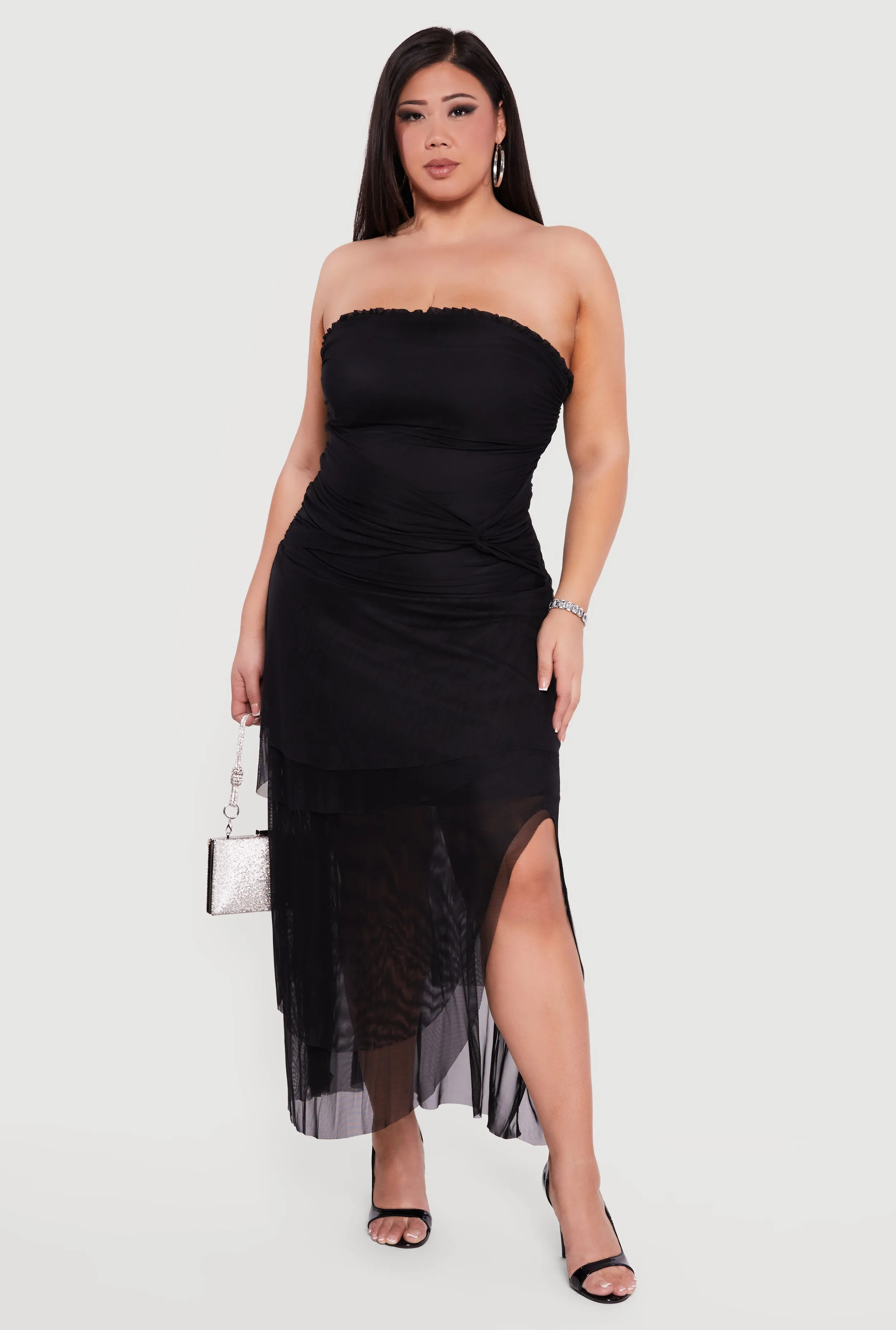 Plus Size Mesh Twist Tie Front Tiered Tube Dress sold by Rainbow