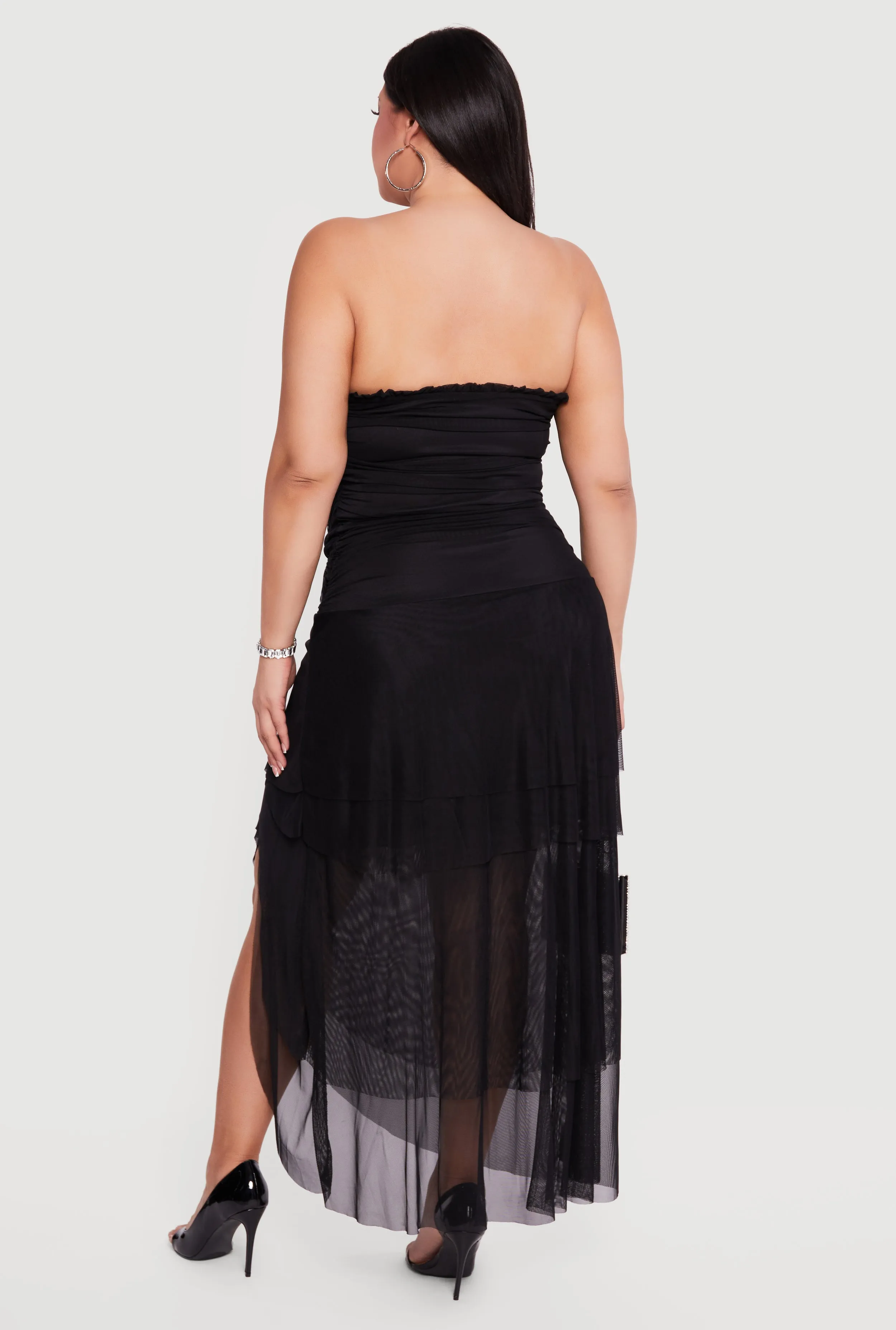 Plus Size Mesh Twist Tie Front Tiered Tube Dress sold by Rainbow product image thumbnail 3