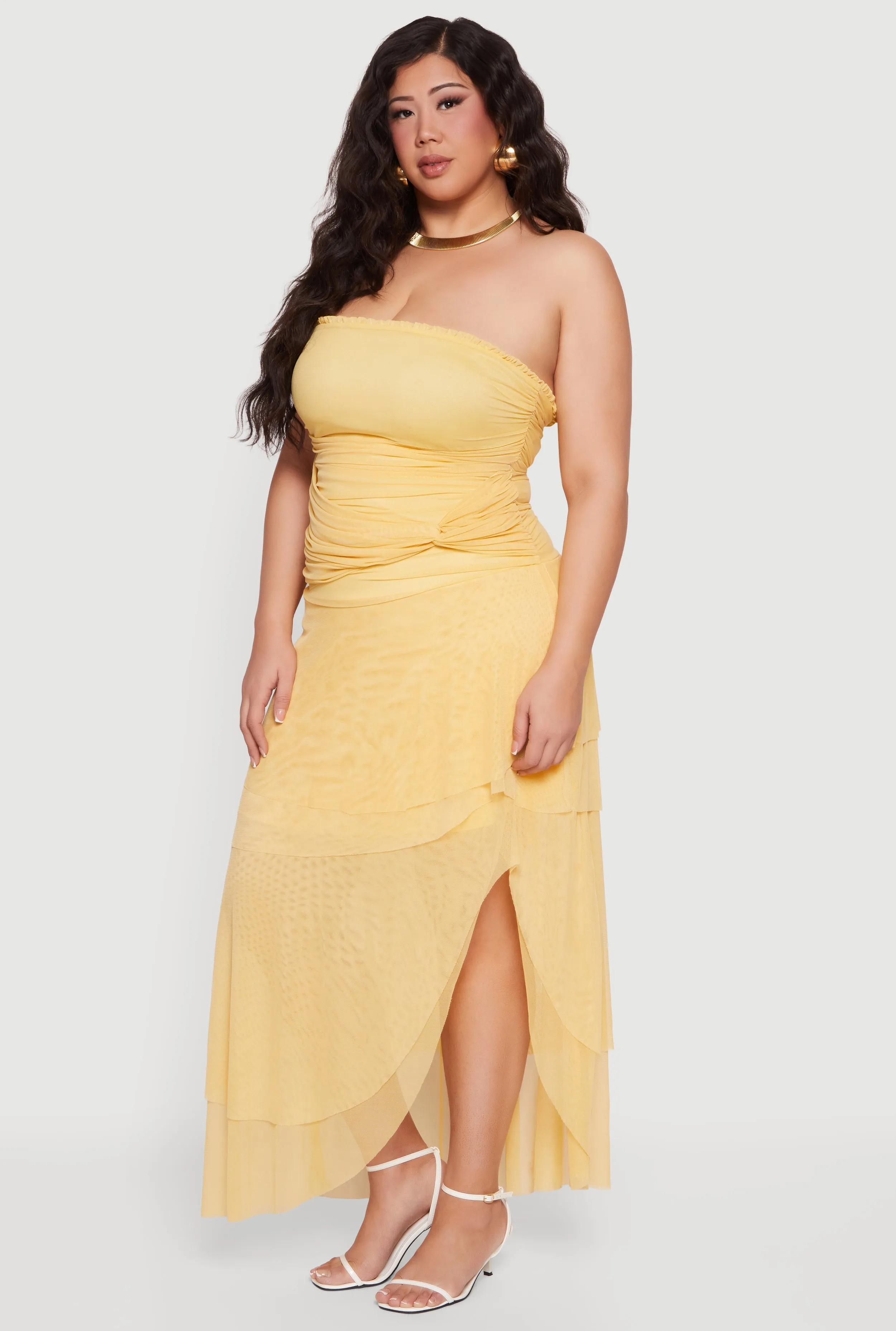 Plus Size Mesh Twist Tie Front Tiered Tube Dress sold by Rainbow product image thumbnail 2