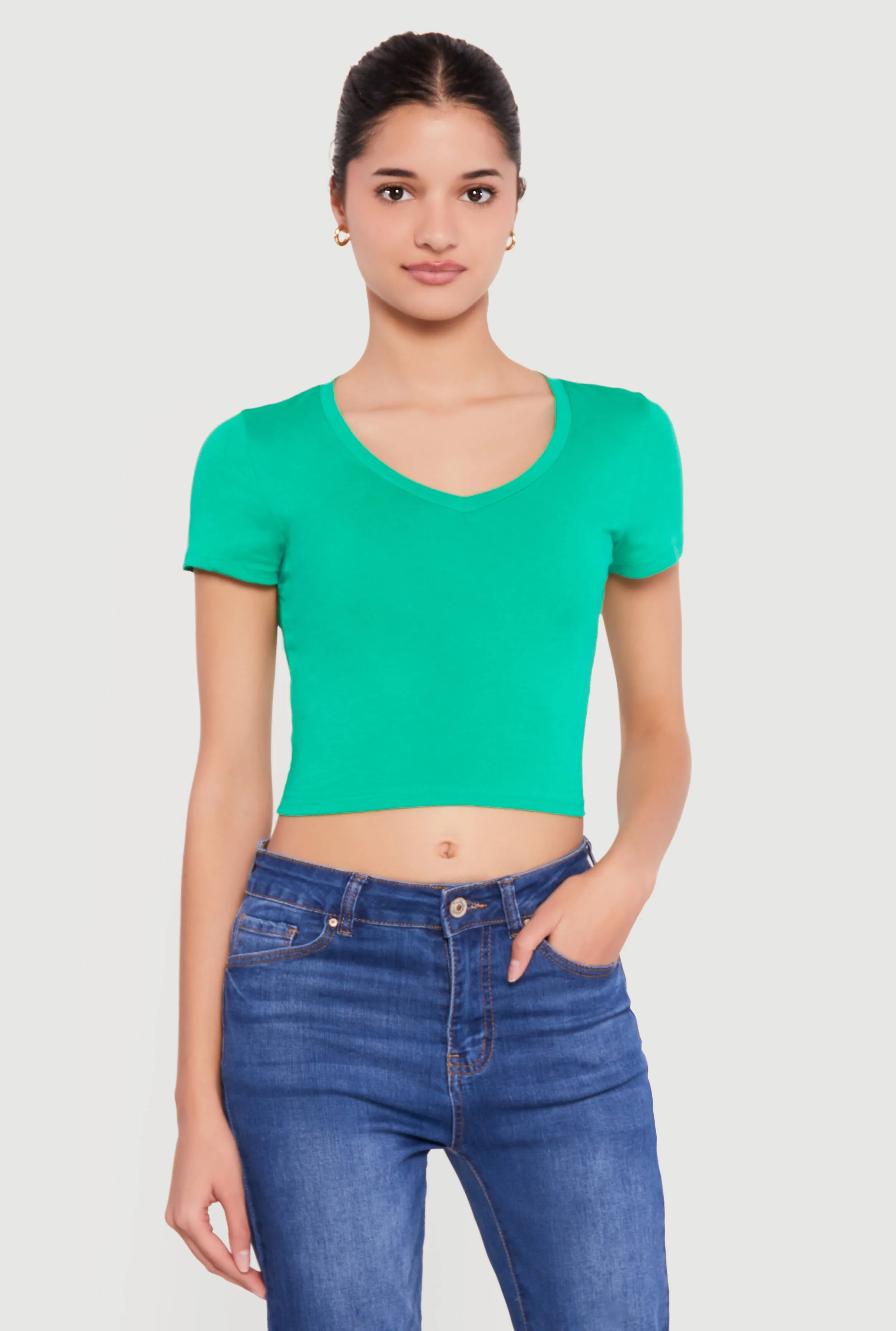 Short Sleeve V Neck Crop Top sold by Rainbow product image thumbnail 2