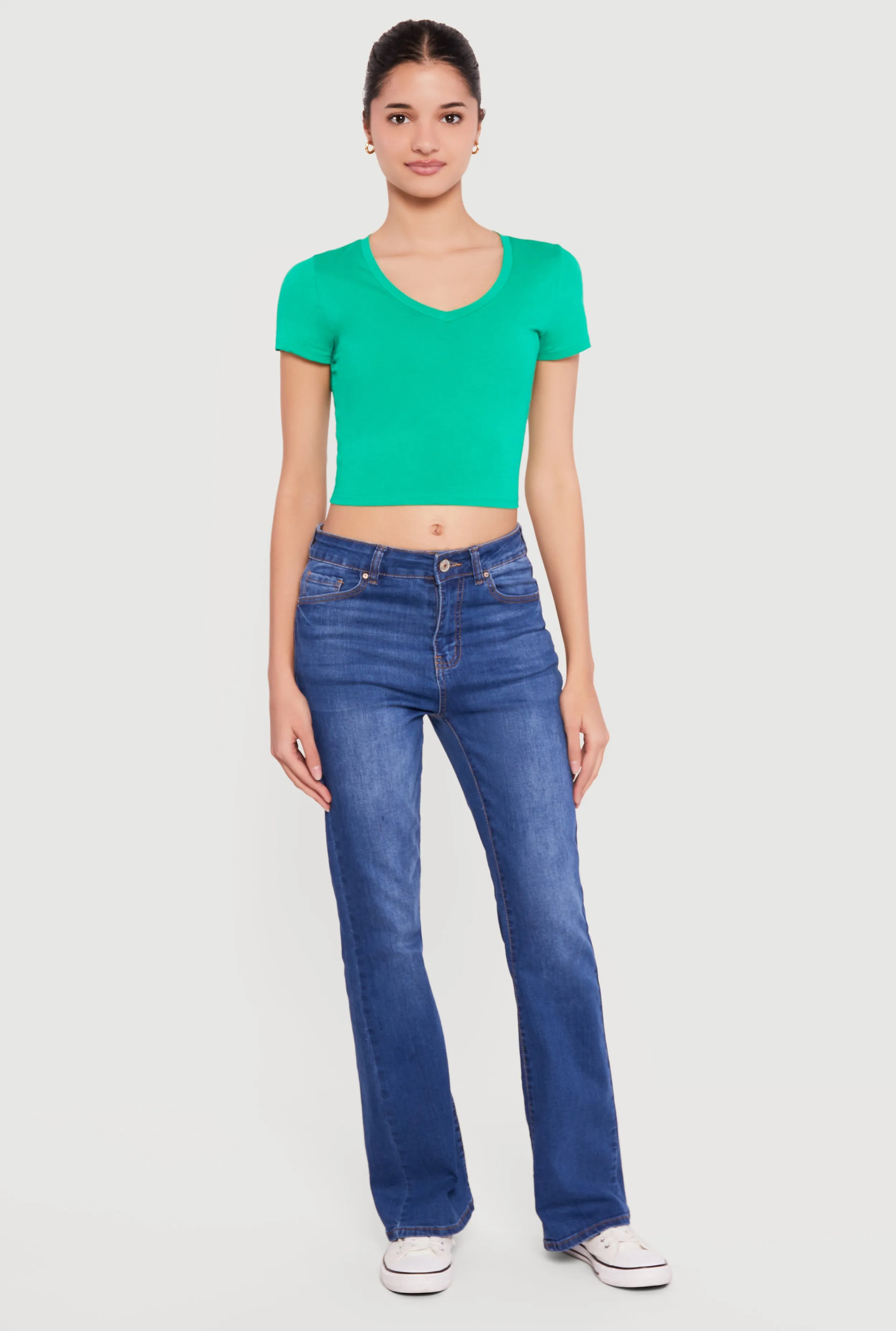 Short Sleeve V Neck Crop Top sold by Rainbow