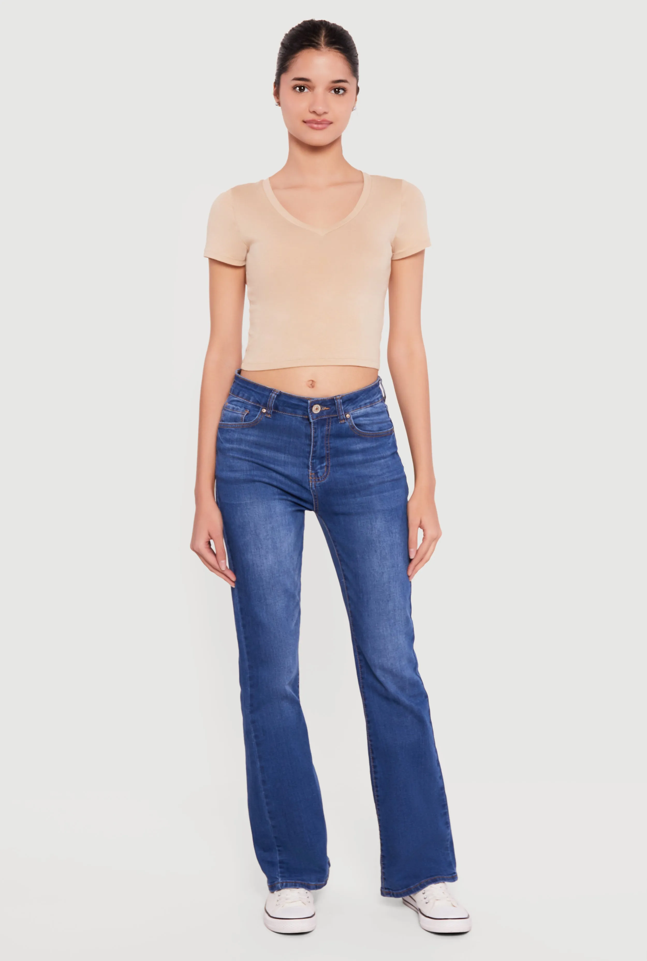 Short Sleeve V Neck Crop Top sold by Rainbow