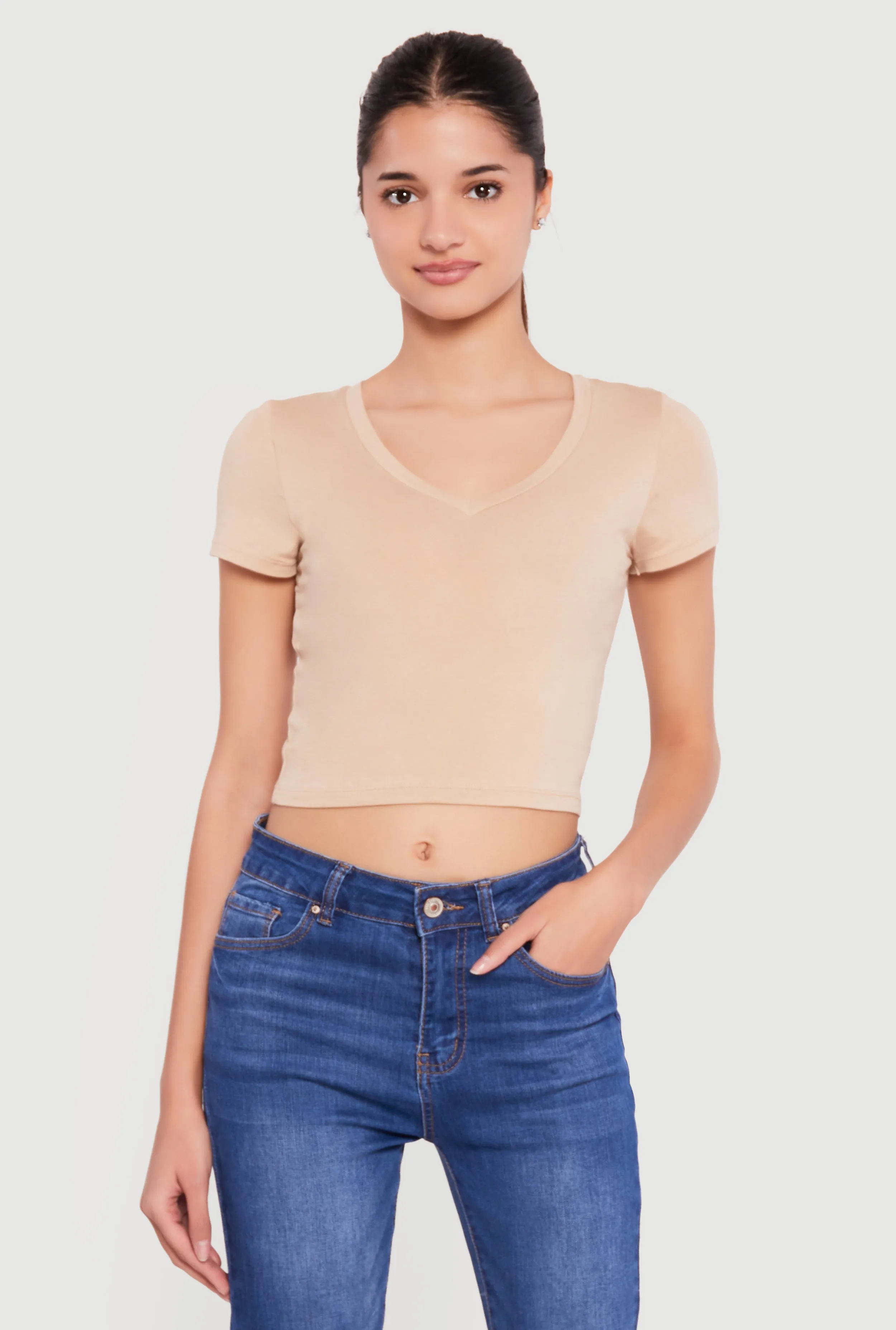 Short Sleeve V Neck Crop Top sold by Rainbow product image thumbnail 2