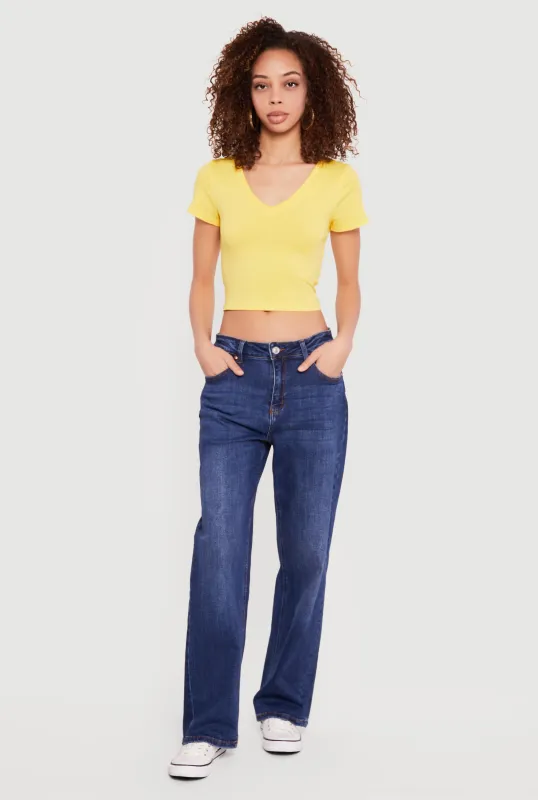 Short Sleeve V Neck Crop Top sold by Rainbow