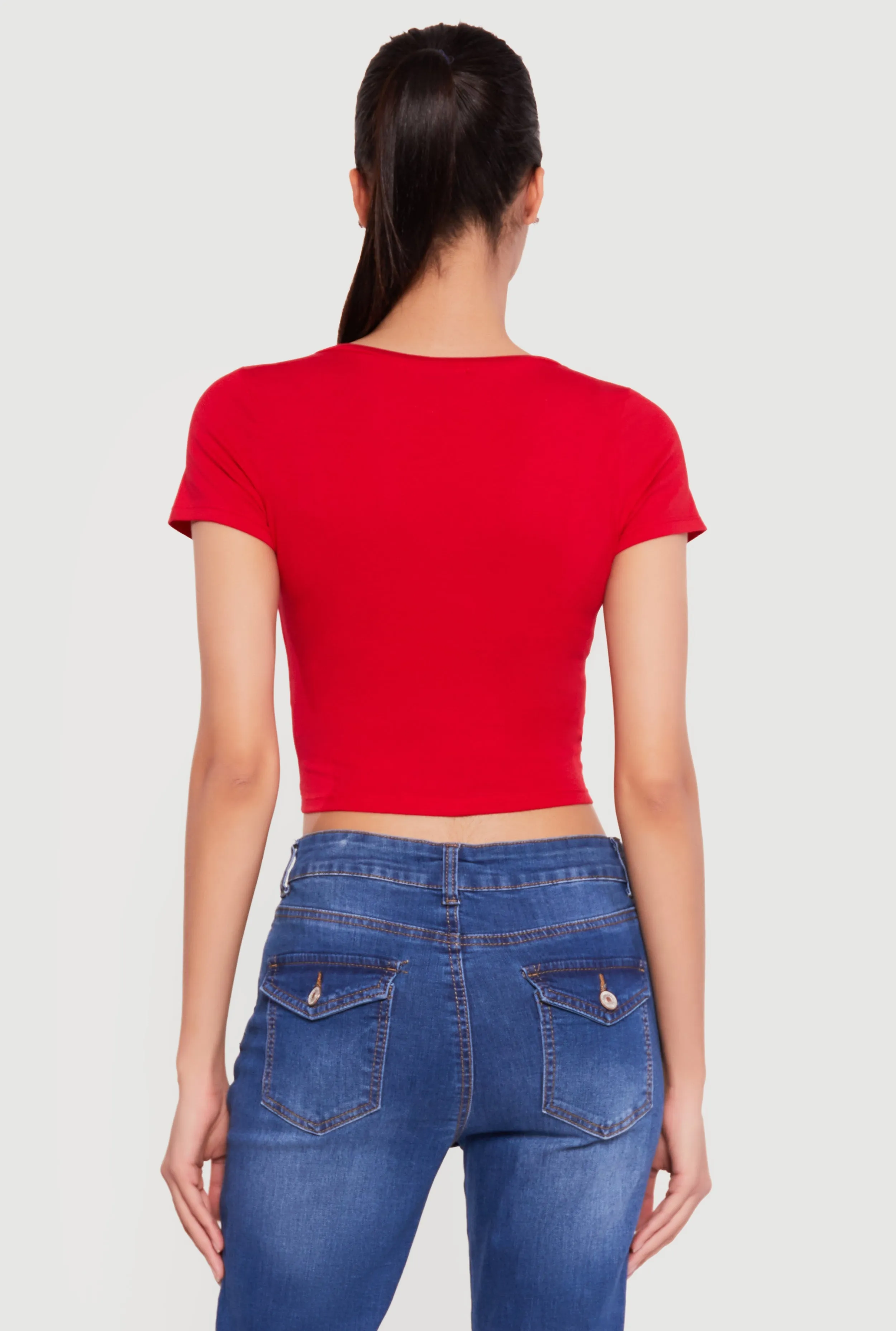 Short Sleeve V Neck Crop Top sold by Rainbow product image thumbnail 5