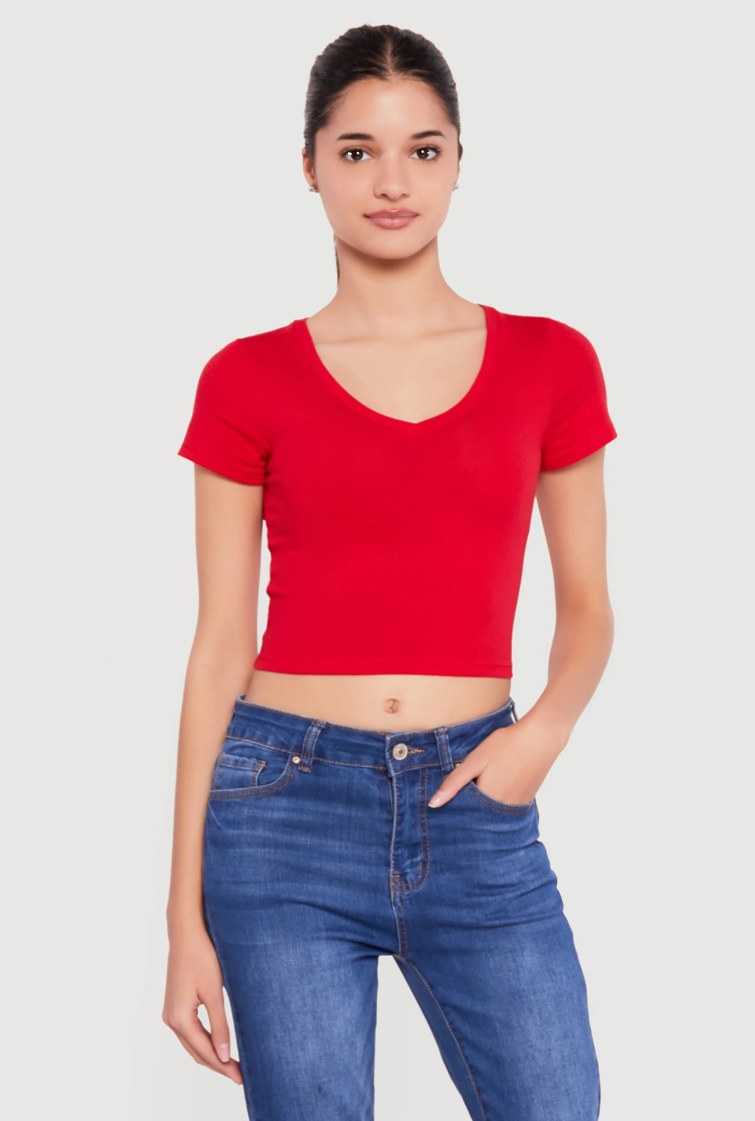 Short Sleeve V Neck Crop Top sold by Rainbow product image thumbnail 2
