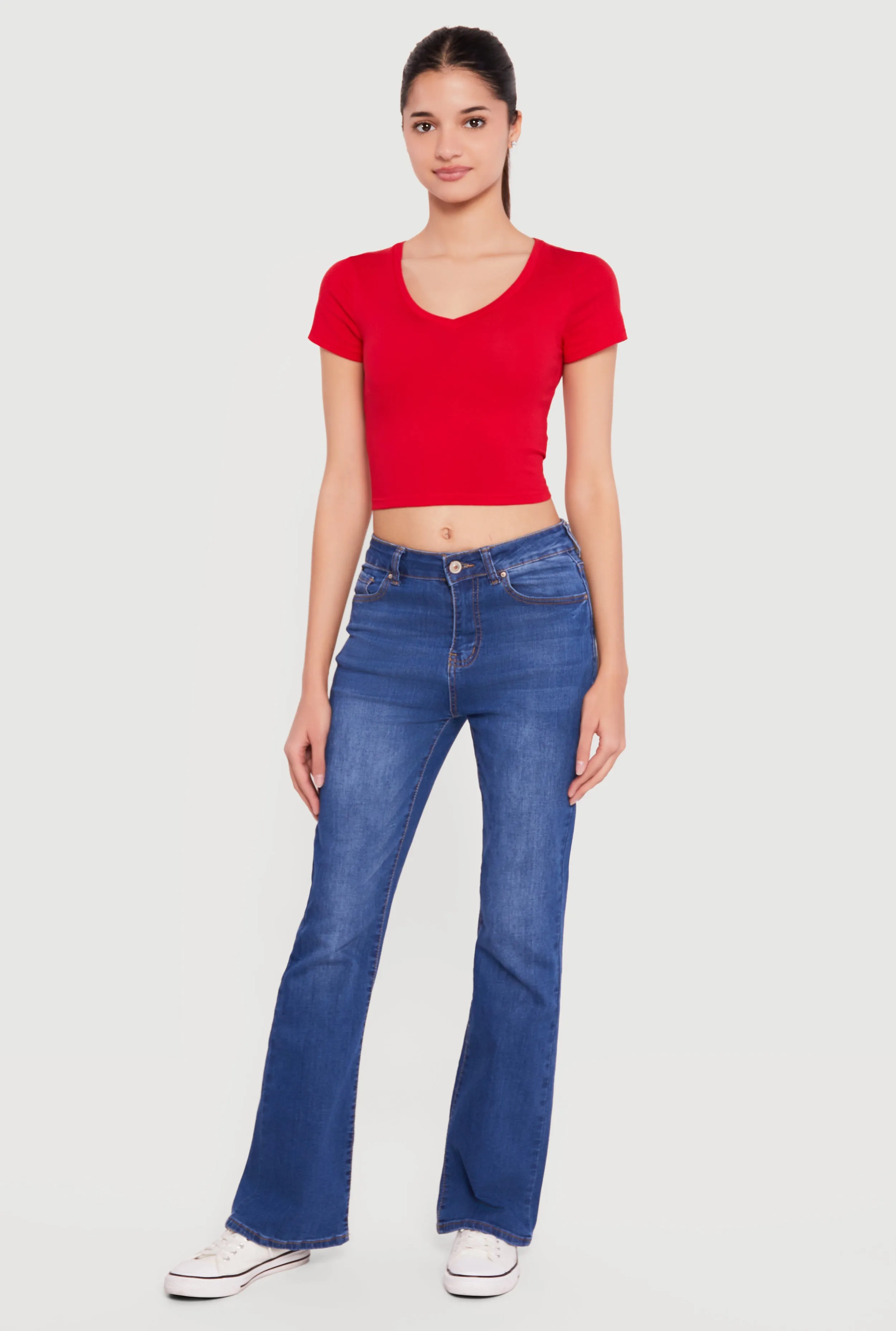 Short Sleeve V Neck Crop Top sold by Rainbow