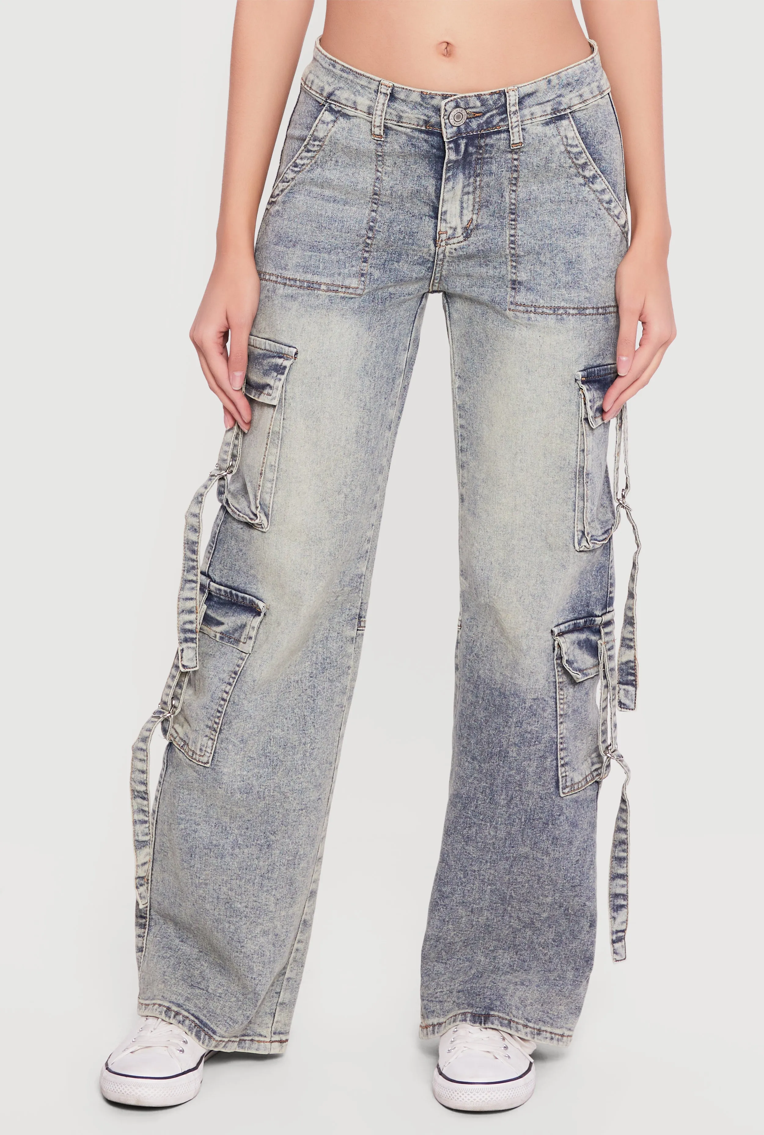 Acid Wash Cargo Pocket Straight Leg Jeans sold by Rainbow product image thumbnail 3