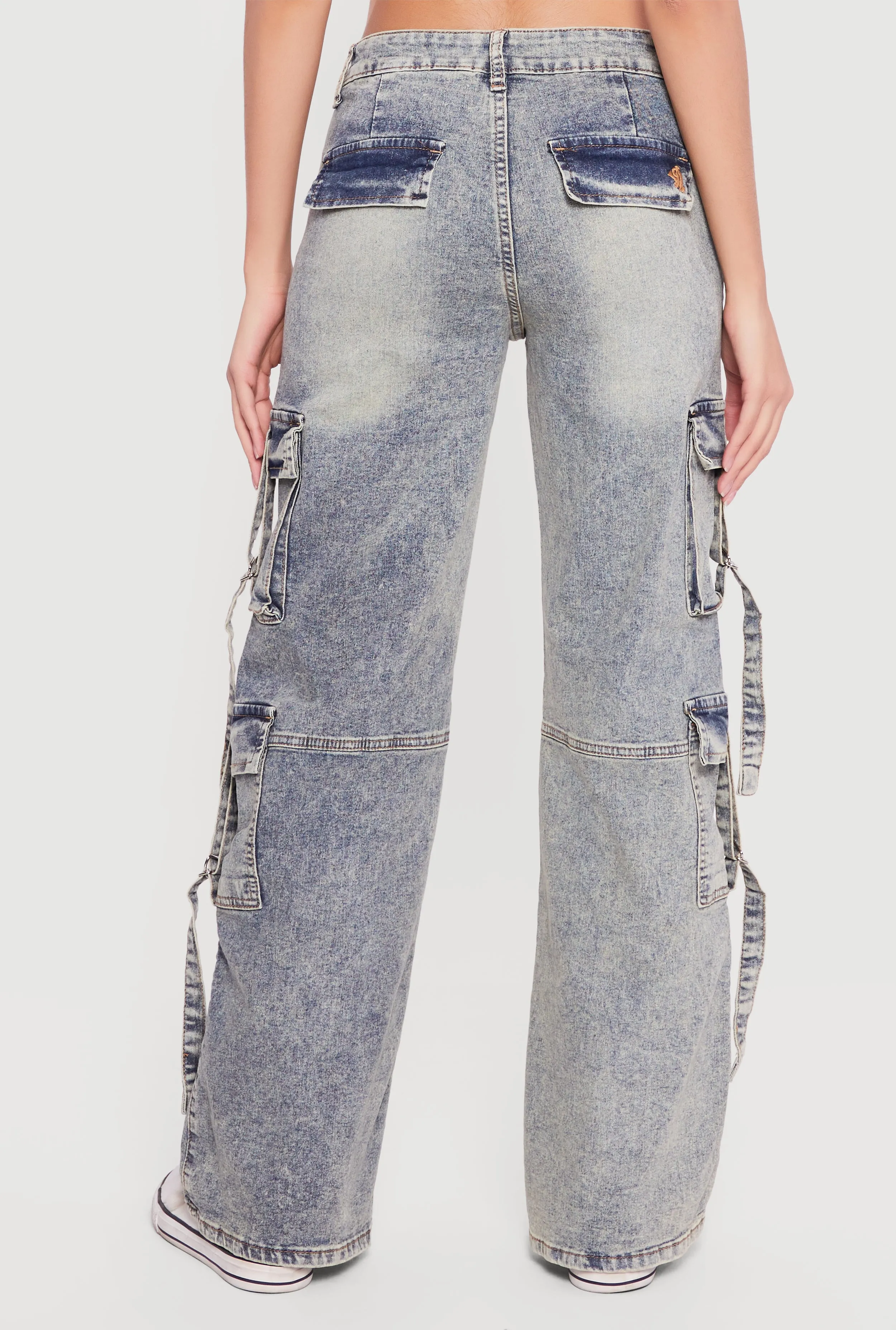 Acid Wash Cargo Pocket Straight Leg Jeans sold by Rainbow product image thumbnail 5