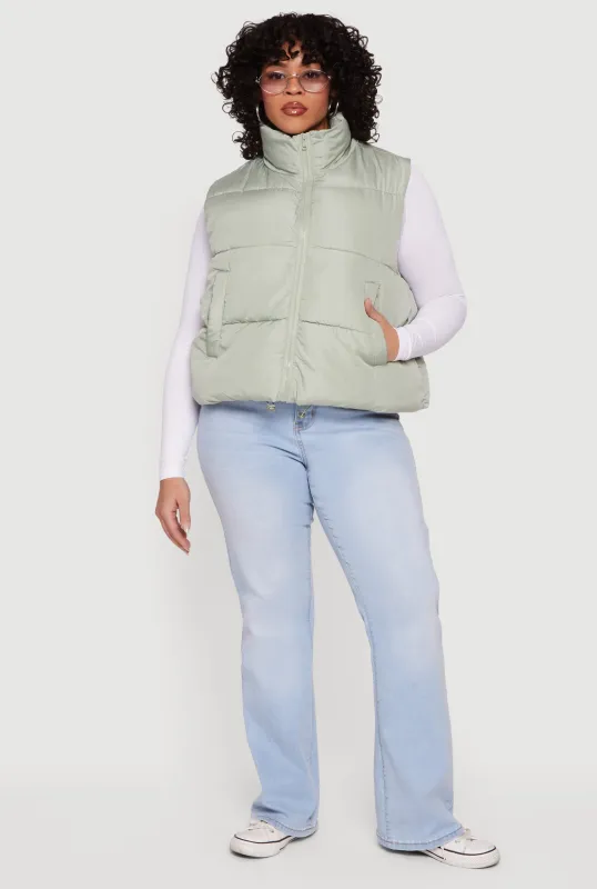 Plus Size Drawstring Hem Zip Front Puffer Vest sold by Rainbow