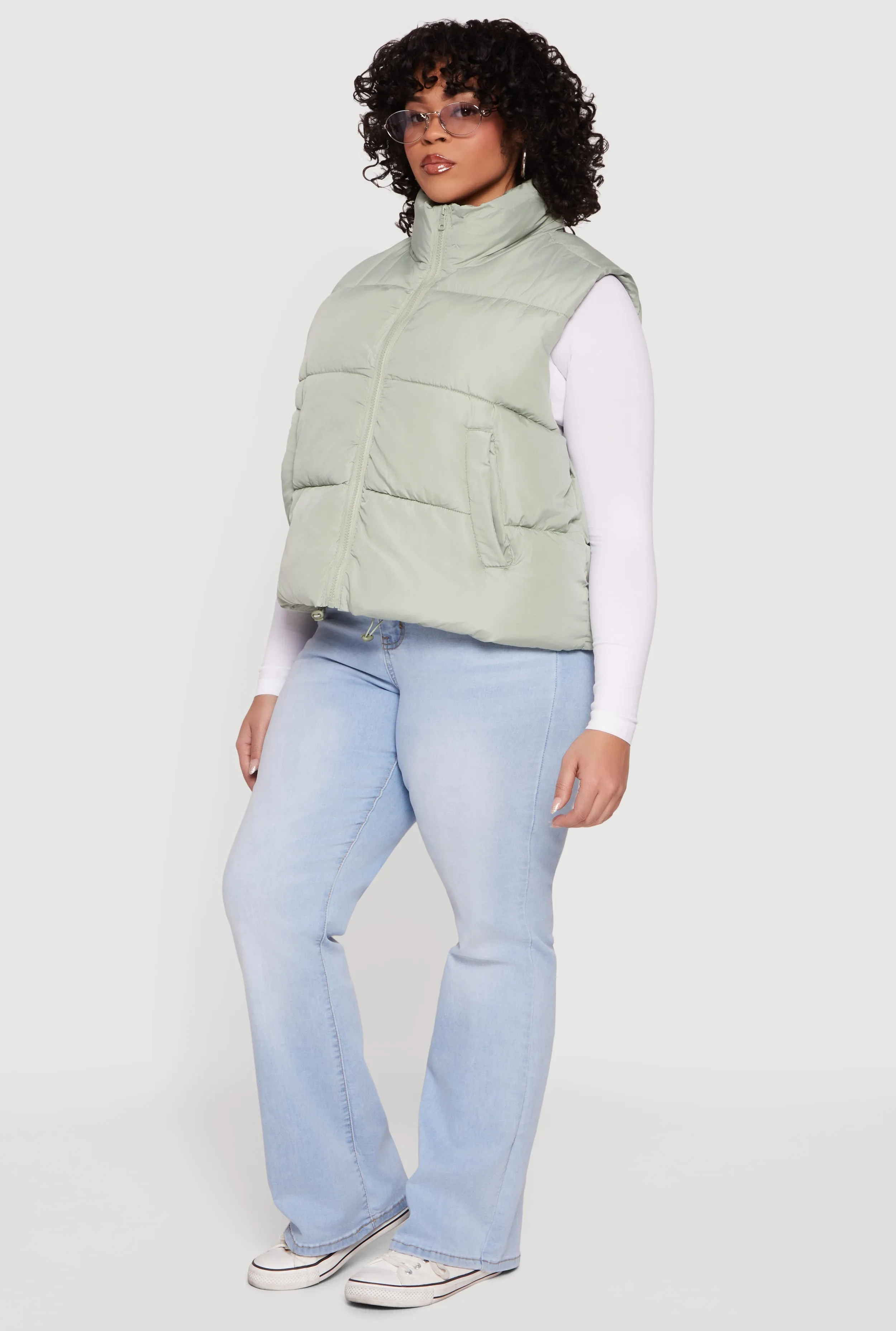 Plus Size Drawstring Hem Zip Front Puffer Vest sold by Rainbow product image thumbnail 3