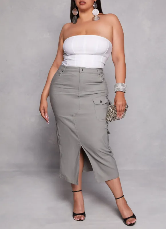 Plus Size Cargo Pocket Pencil Skirt sold by Rainbow