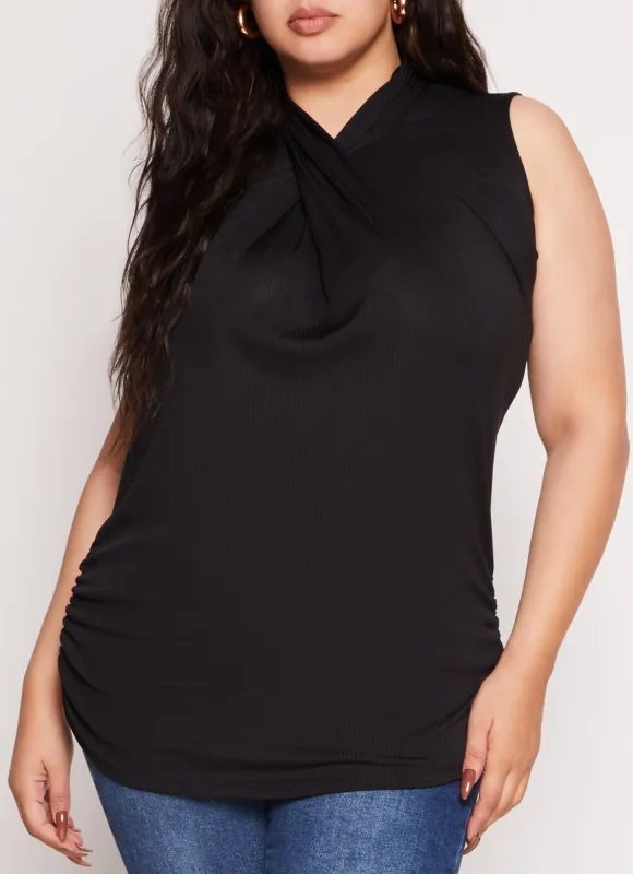 Plus Size Rib Knit Twist Neck Tank Top sold by Rainbow