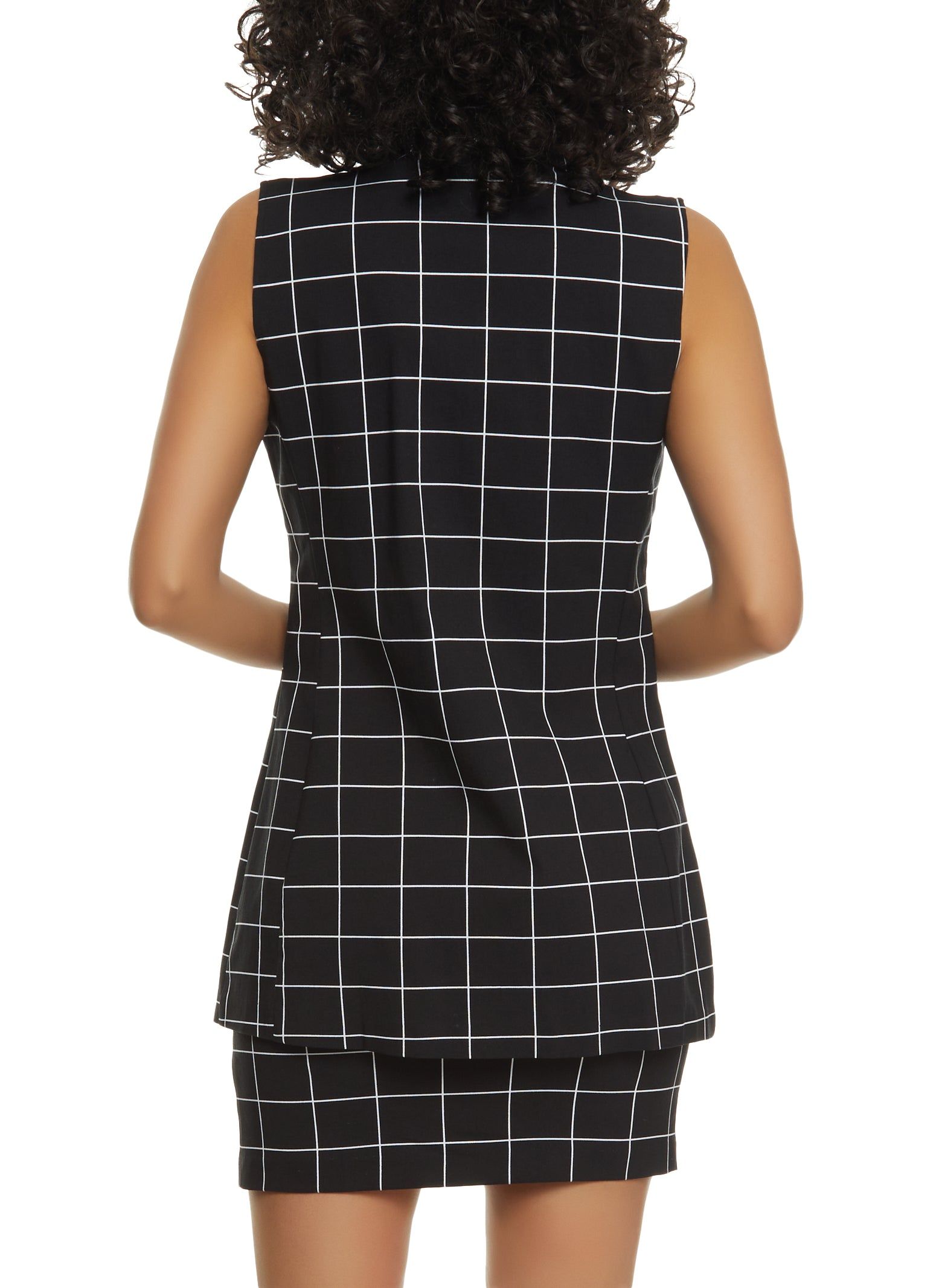 Windowpane Print Faux Button Open Front Blazer Vest sold by Rainbow product image thumbnail 3