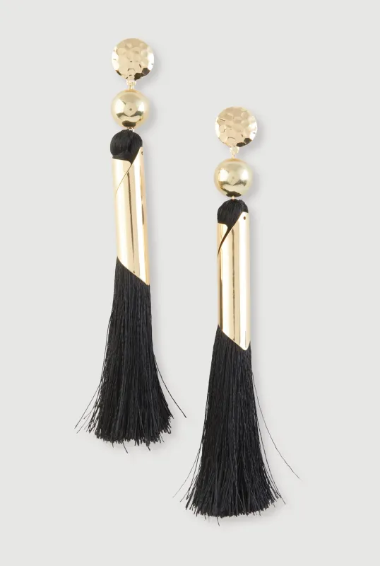 Metallic Detail Tassel Earrings sold by Rainbow