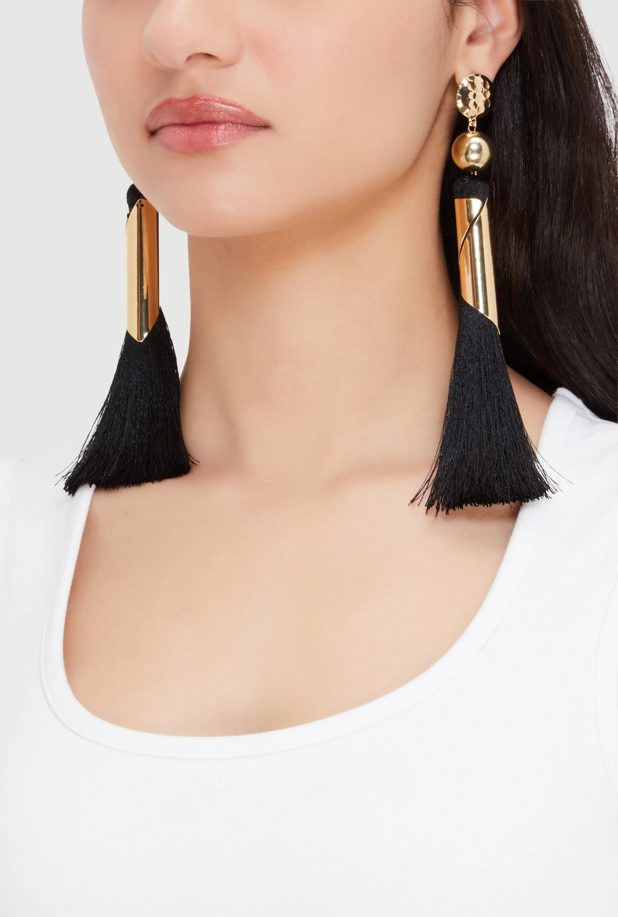 Metallic Detail Tassel Earrings sold by Rainbow product image thumbnail 2