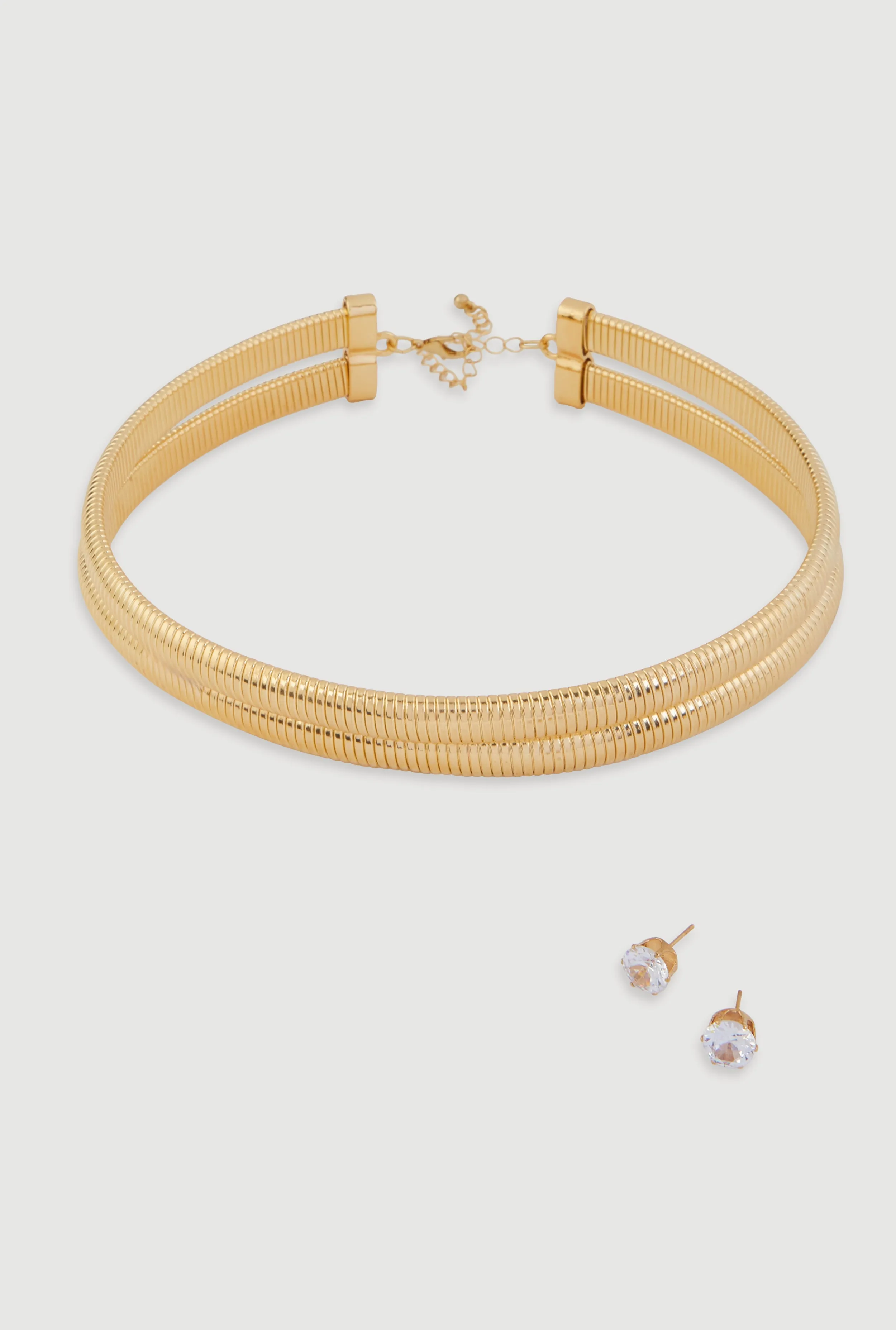 Double Snake Chain Necklace and Stud Earrings sold by Rainbow