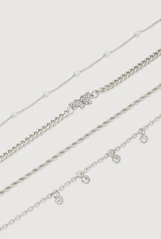 Assorted Cubic Zirconia Chain Anklets Set of 4 sold by Rainbow