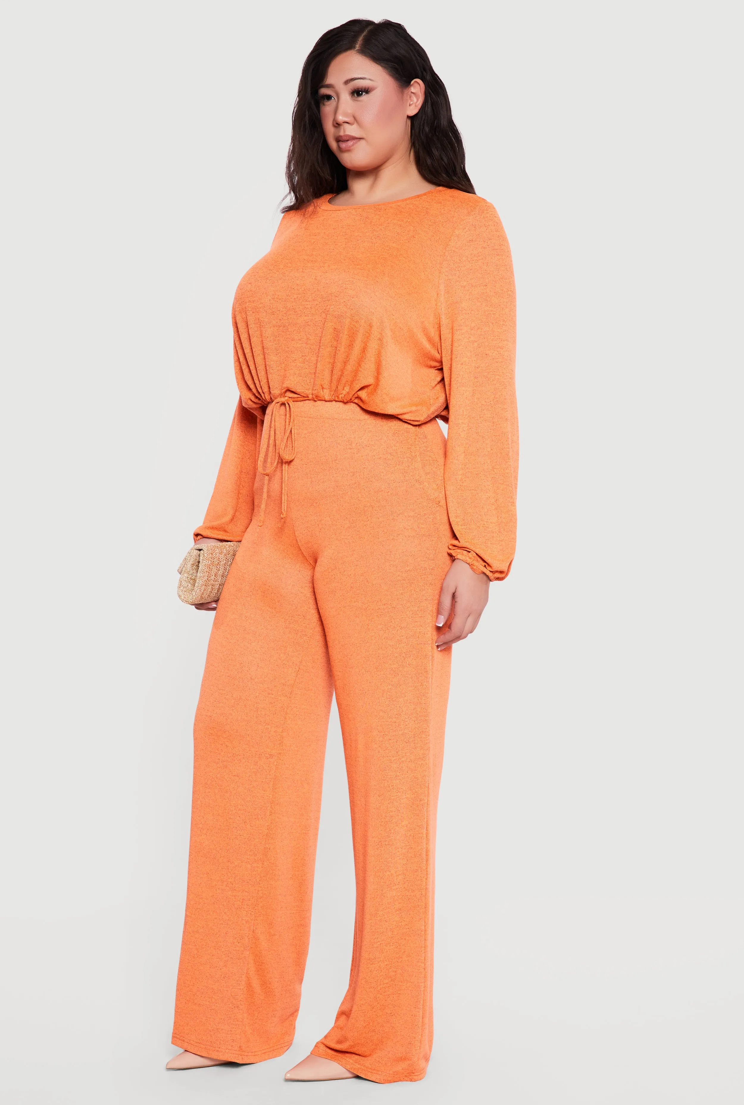 Plus Size Drawstring Hem Long Sleeve Crop Top sold by Rainbow product image thumbnail 3