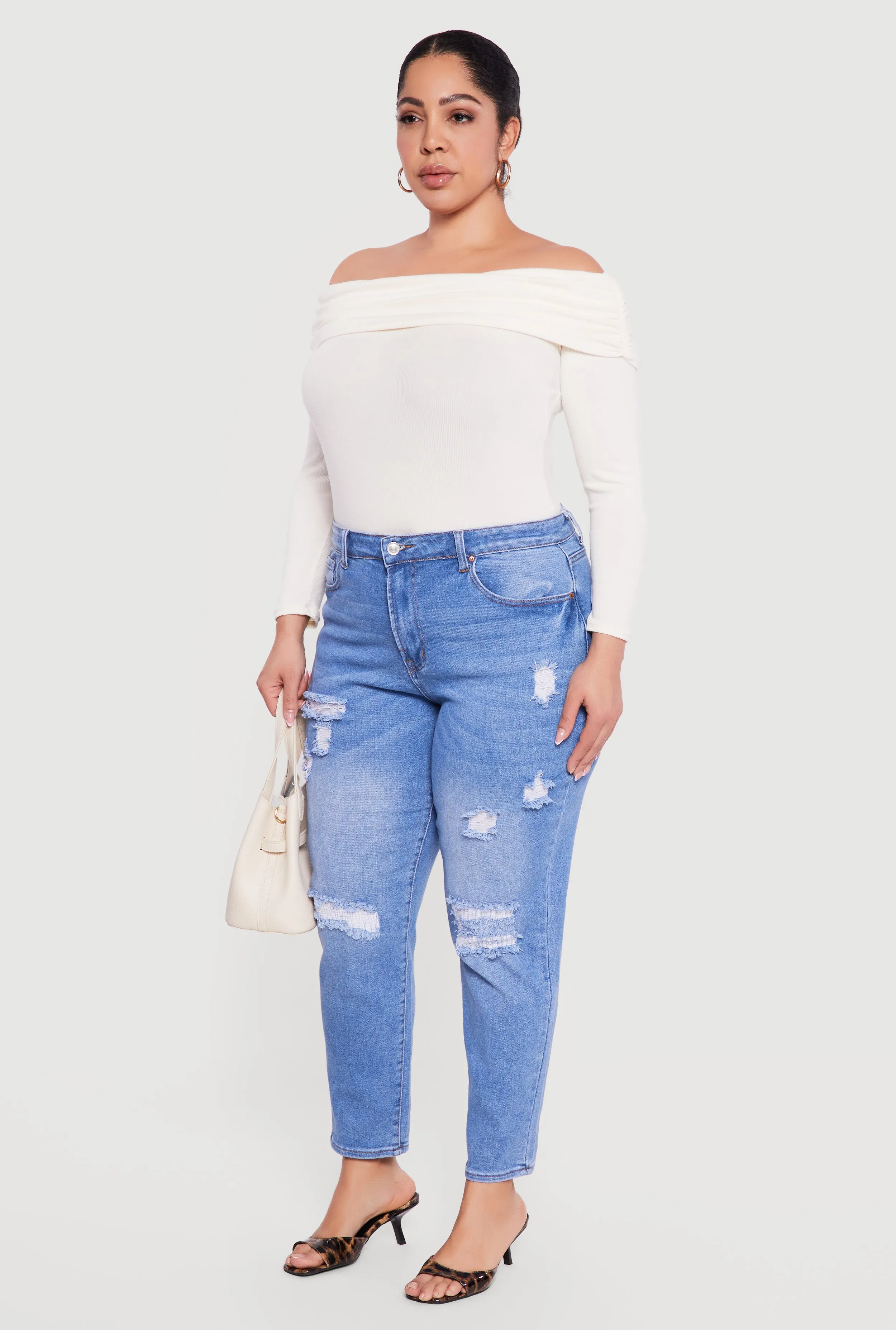 Plus Size WAX High Waisted Distressed Mom Jeans sold by Rainbow product image thumbnail 2