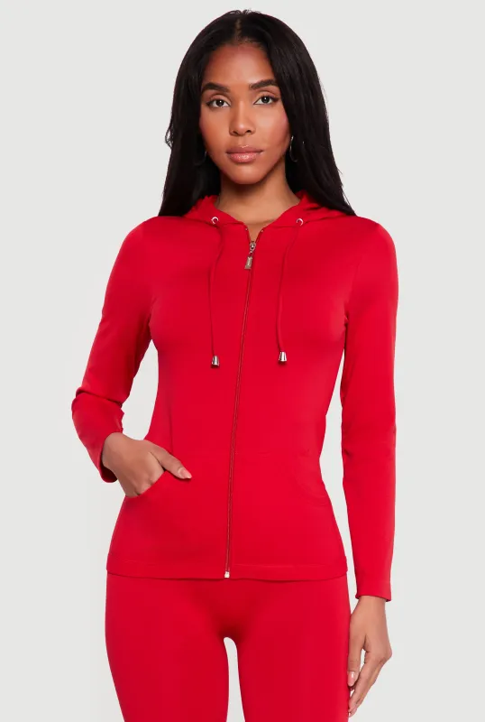 Drawstring Hooded Zip Front Track Jacket made by Rainbow