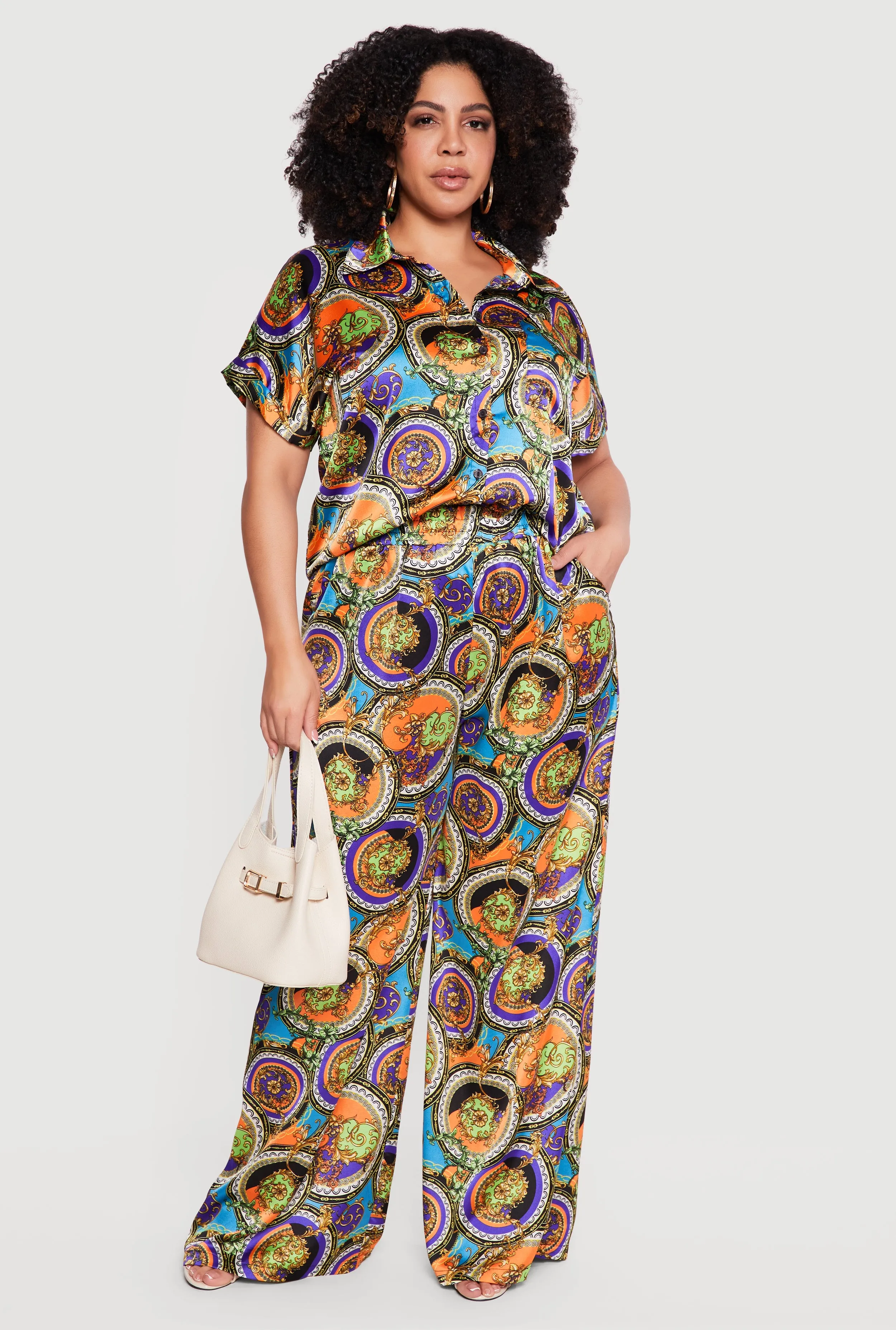 Plus Size Satin High Waisted Wide Leg Pants sold by Rainbow