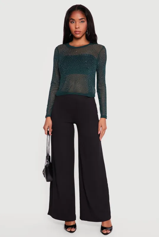 Rhinestone Mesh Long Sleeve Top sold by Rainbow