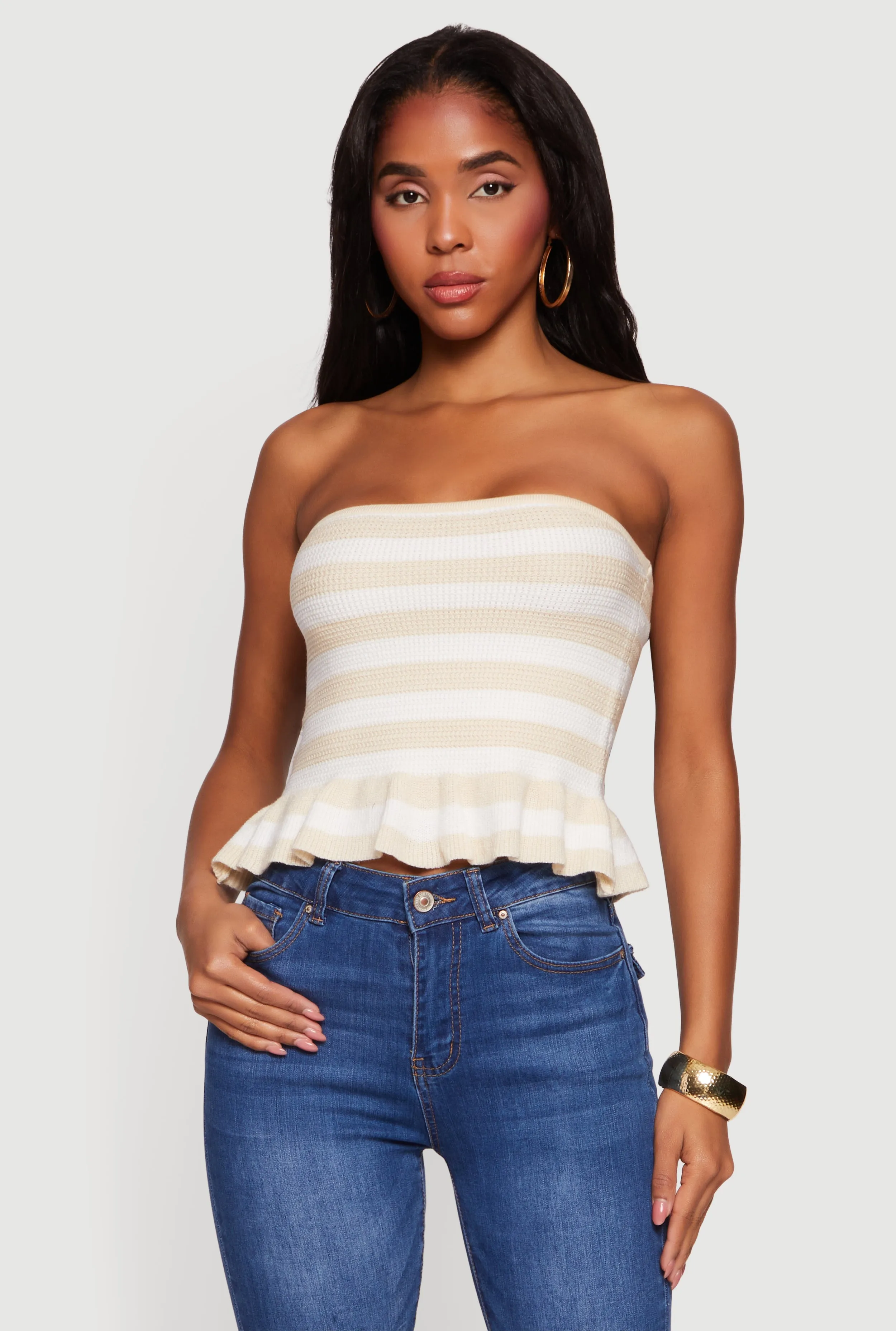 Striped Knitted Peplum Tube Top sold by Rainbow product image thumbnail 2