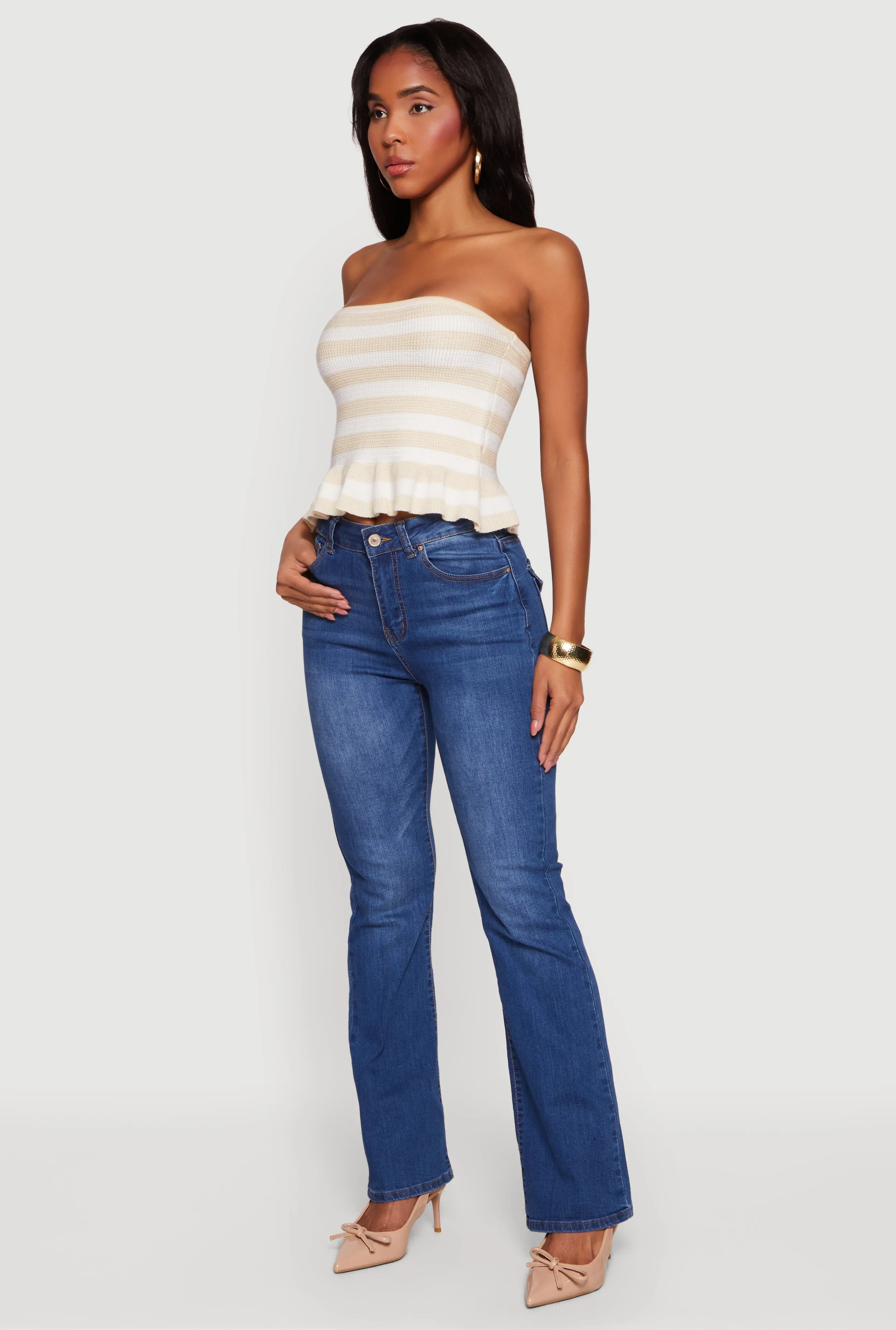 Striped Knitted Peplum Tube Top sold by Rainbow product image thumbnail 3