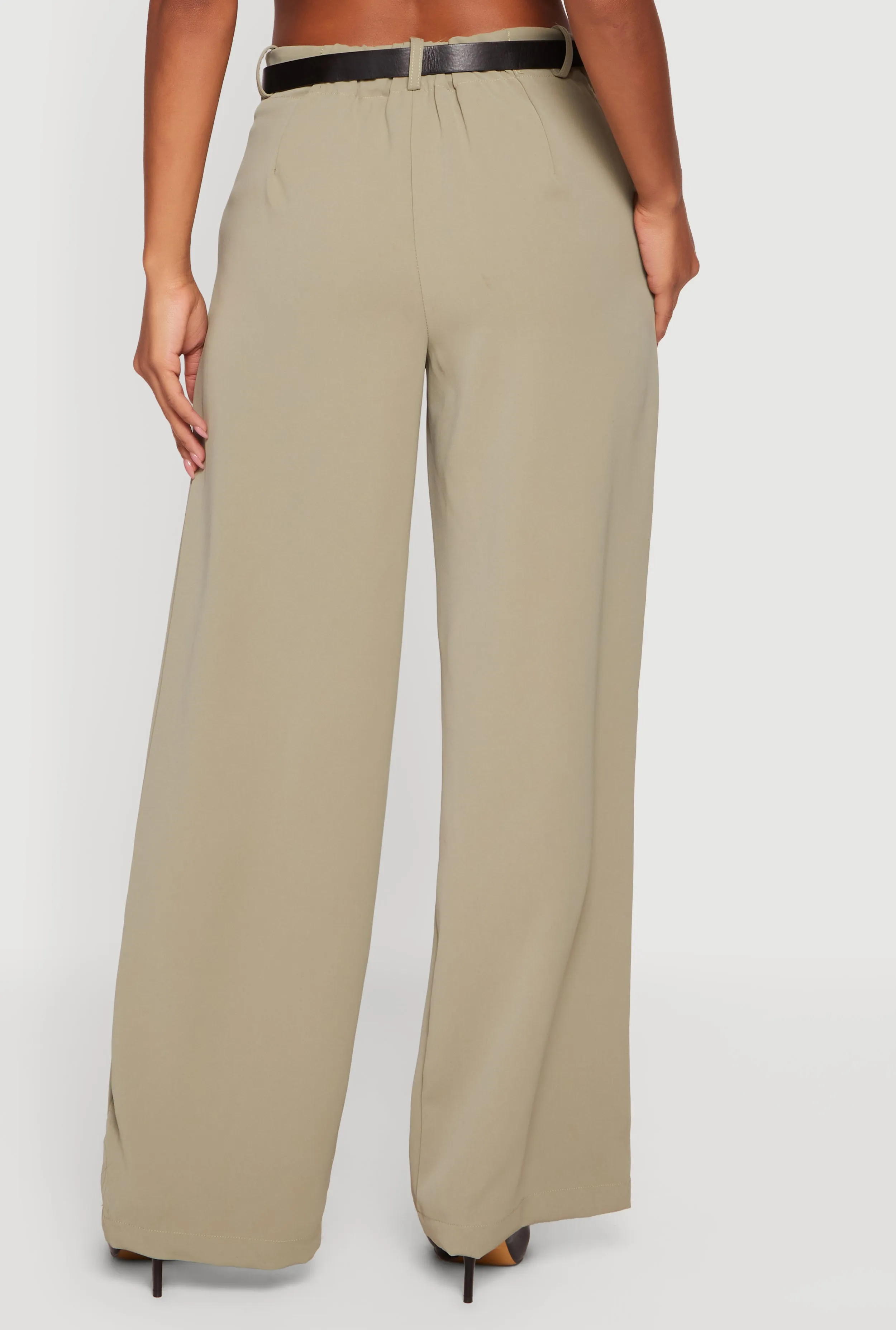 Crepe Knit Pleated Wide Leg Dress Pants with Belt sold by Rainbow product image thumbnail 5