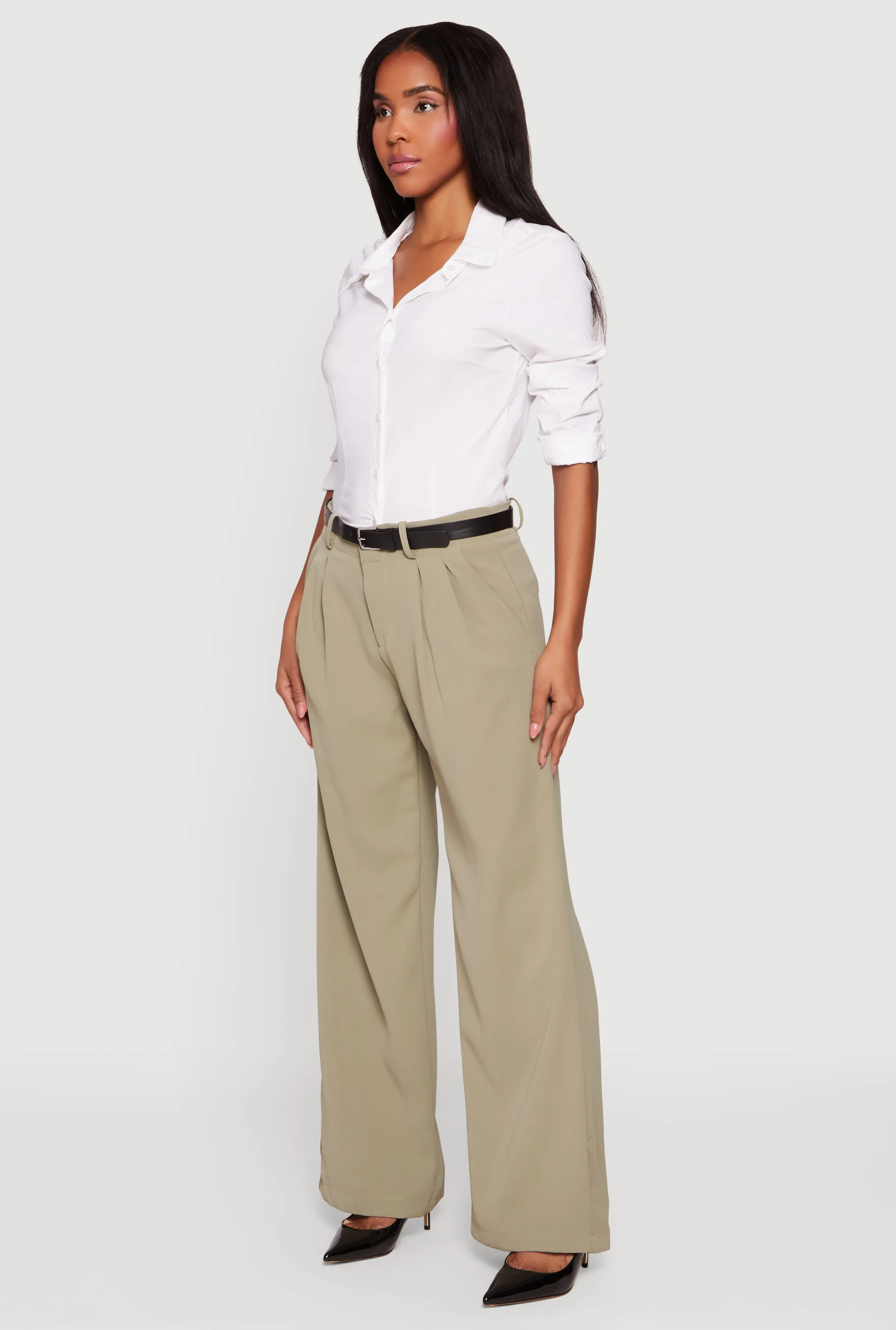 Crepe Knit Pleated Wide Leg Dress Pants with Belt sold by Rainbow product image thumbnail 2