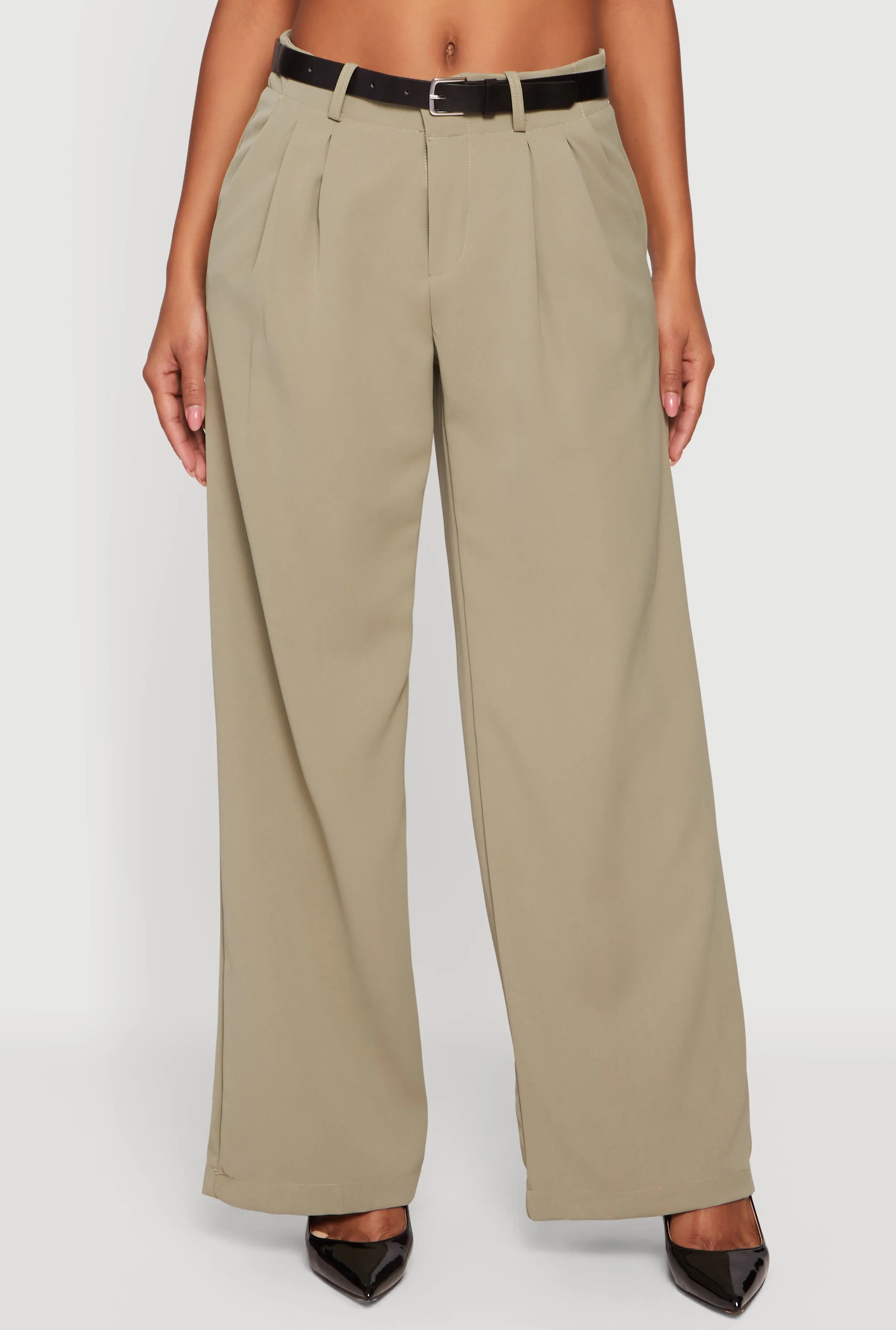 Crepe Knit Pleated Wide Leg Dress Pants with Belt sold by Rainbow product image thumbnail 3