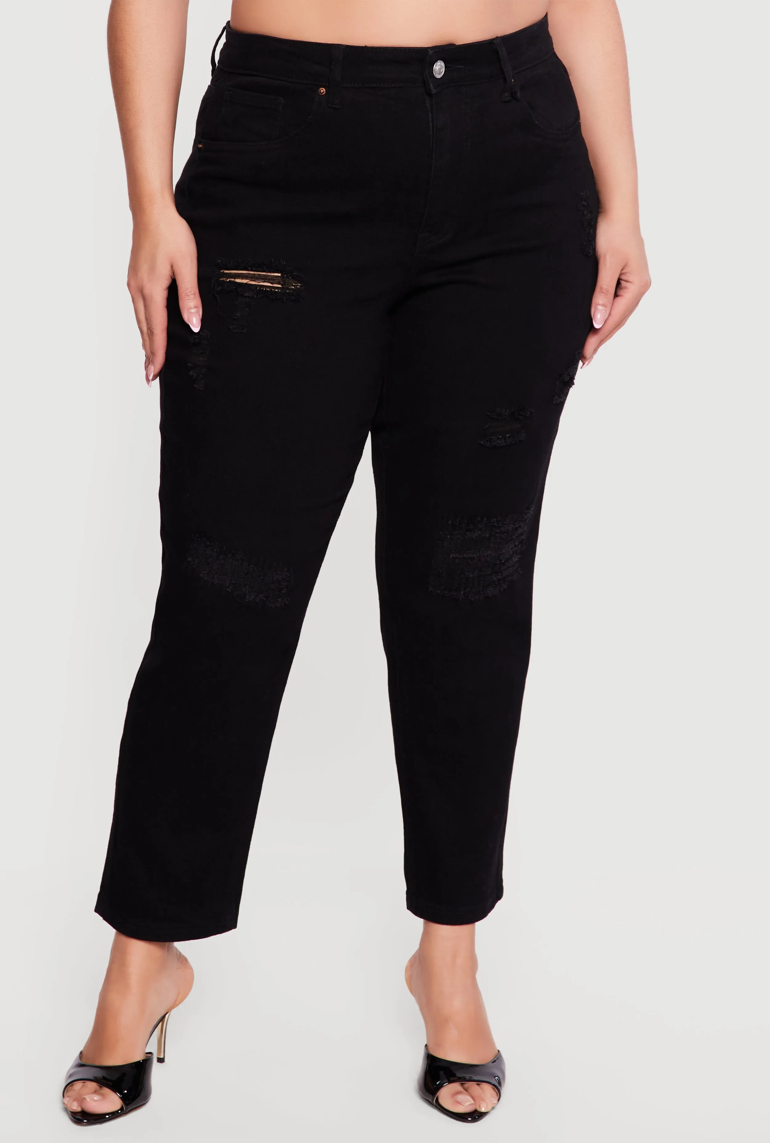 Plus Size WAX High Waisted Distressed Mom Jeans sold by Rainbow product image thumbnail 3