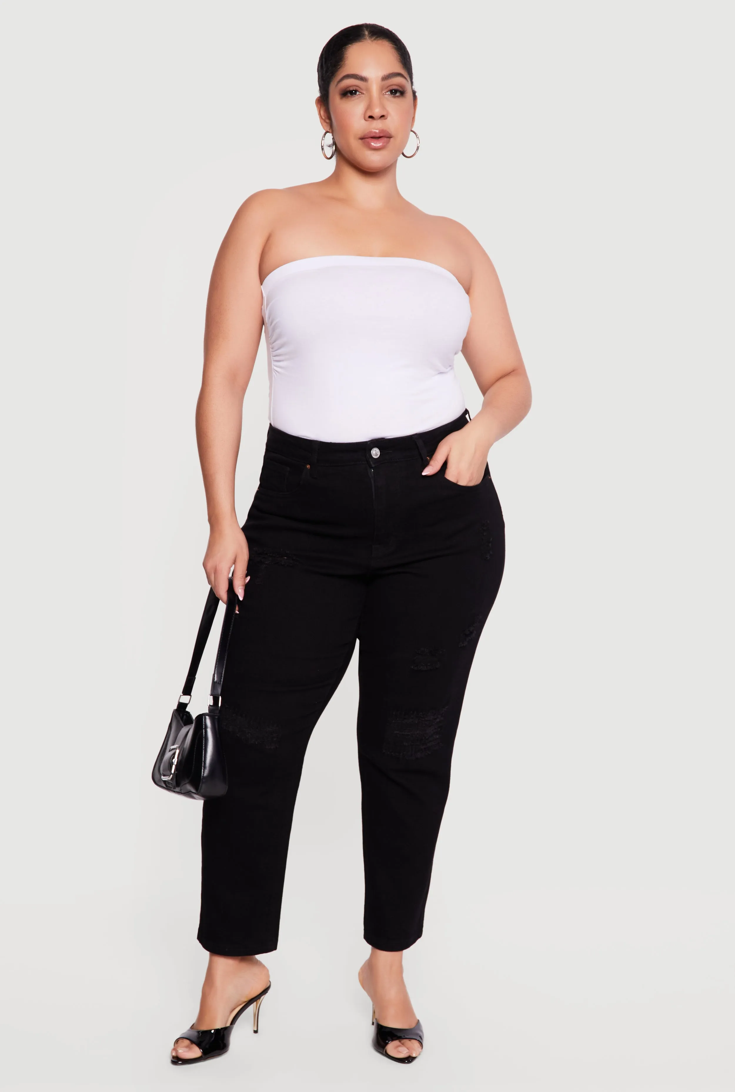 Plus Size WAX High Waisted Distressed Mom Jeans sold by Rainbow