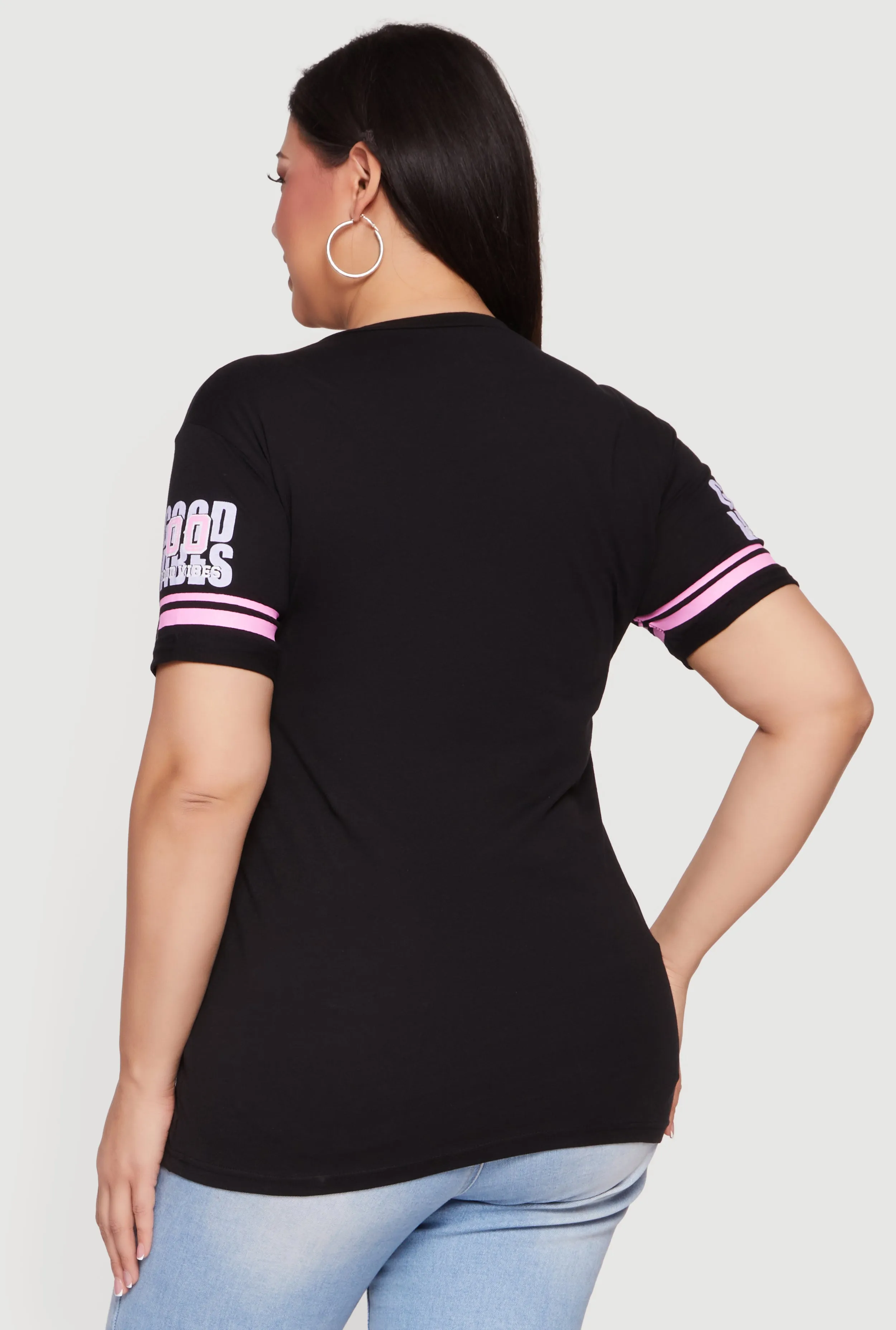 Plus Size The World Needs Good Vibes Notch Neck Tee sold by Rainbow product image thumbnail 5