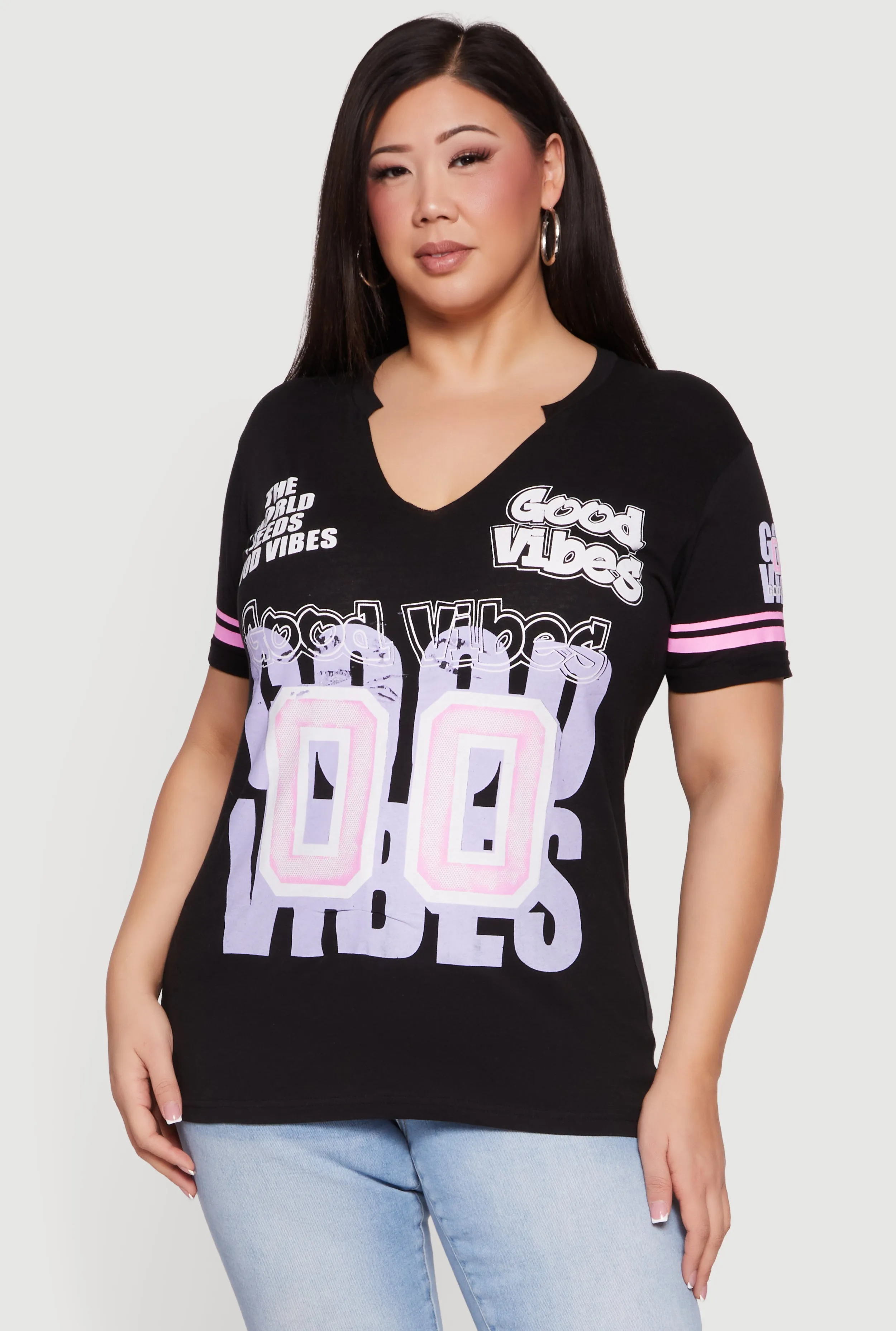 Plus Size The World Needs Good Vibes Notch Neck Tee sold by Rainbow product image thumbnail 2