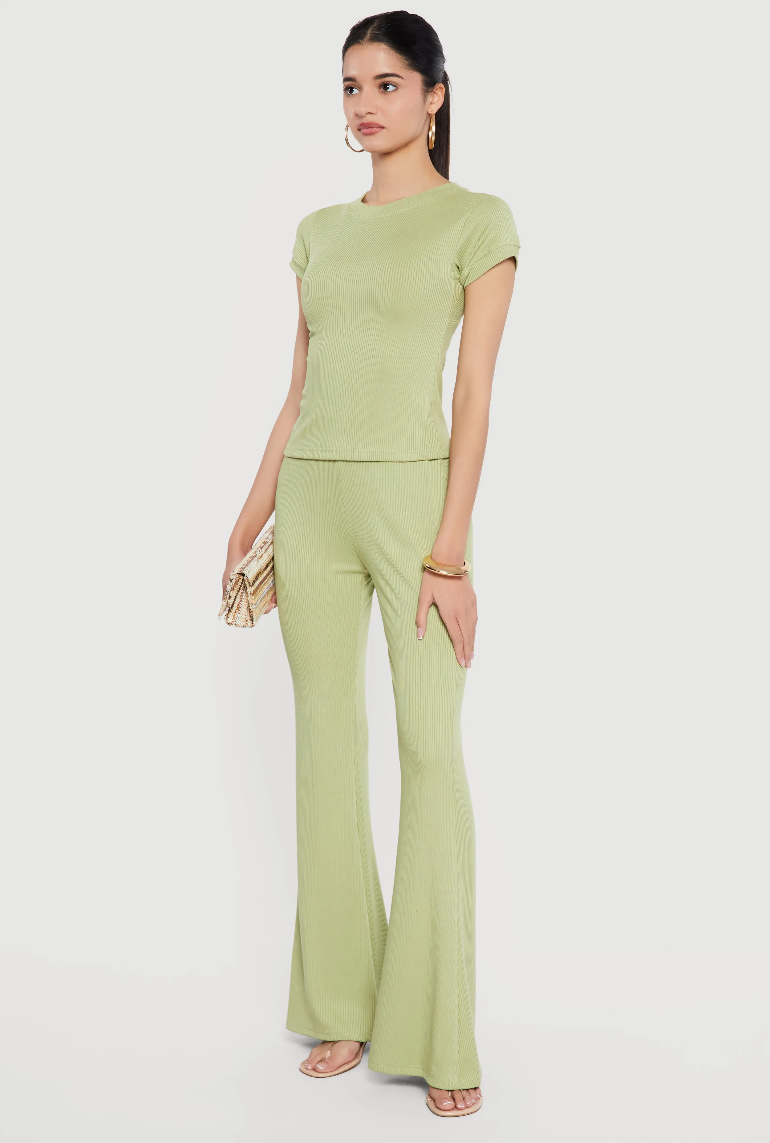 Ribbed Knit Short Sleeve High Neck Tee sold by Rainbow product image thumbnail 3