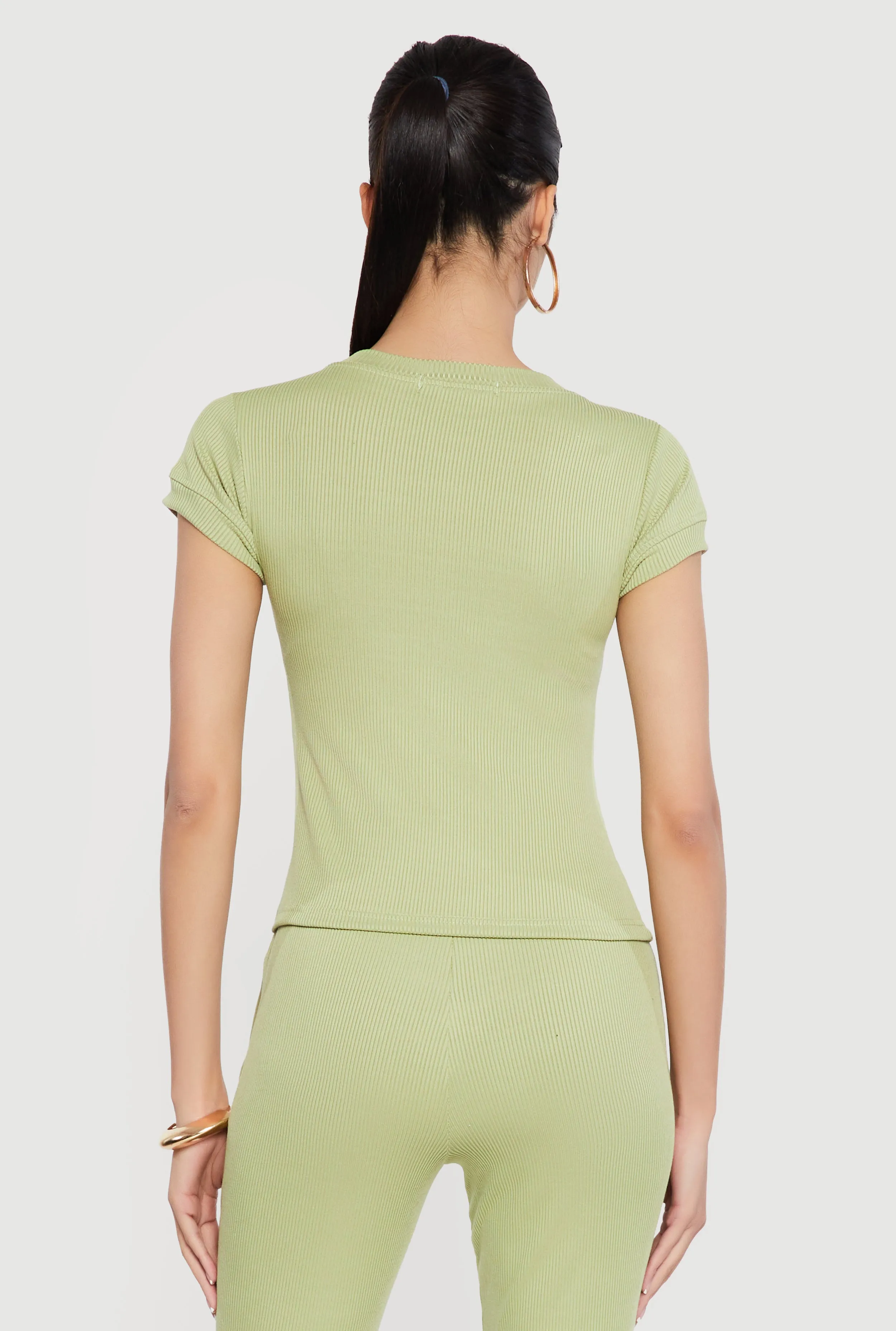 Ribbed Knit Short Sleeve High Neck Tee sold by Rainbow product image thumbnail 5