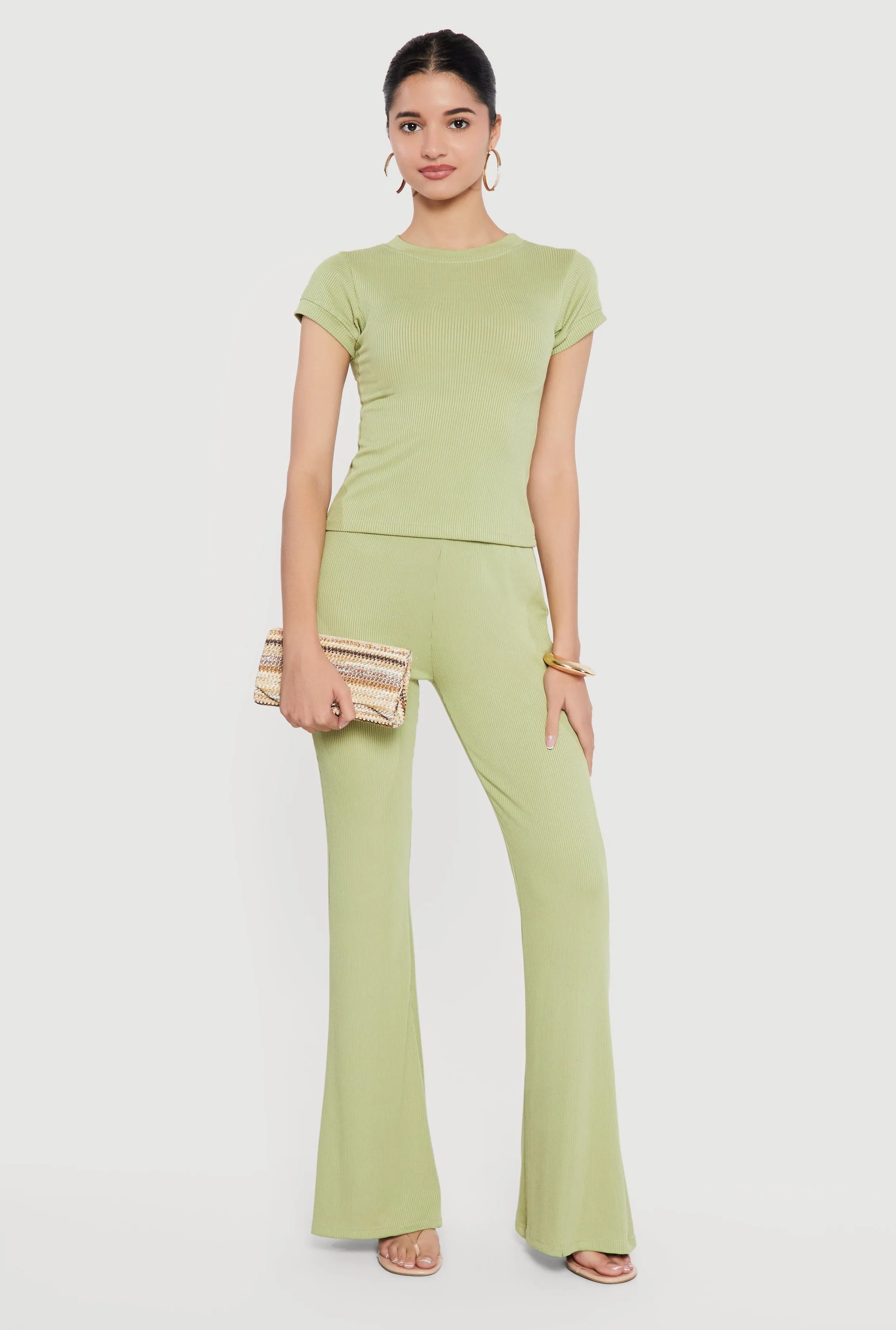 Ribbed Knit Short Sleeve High Neck Tee sold by Rainbow product image thumbnail 2