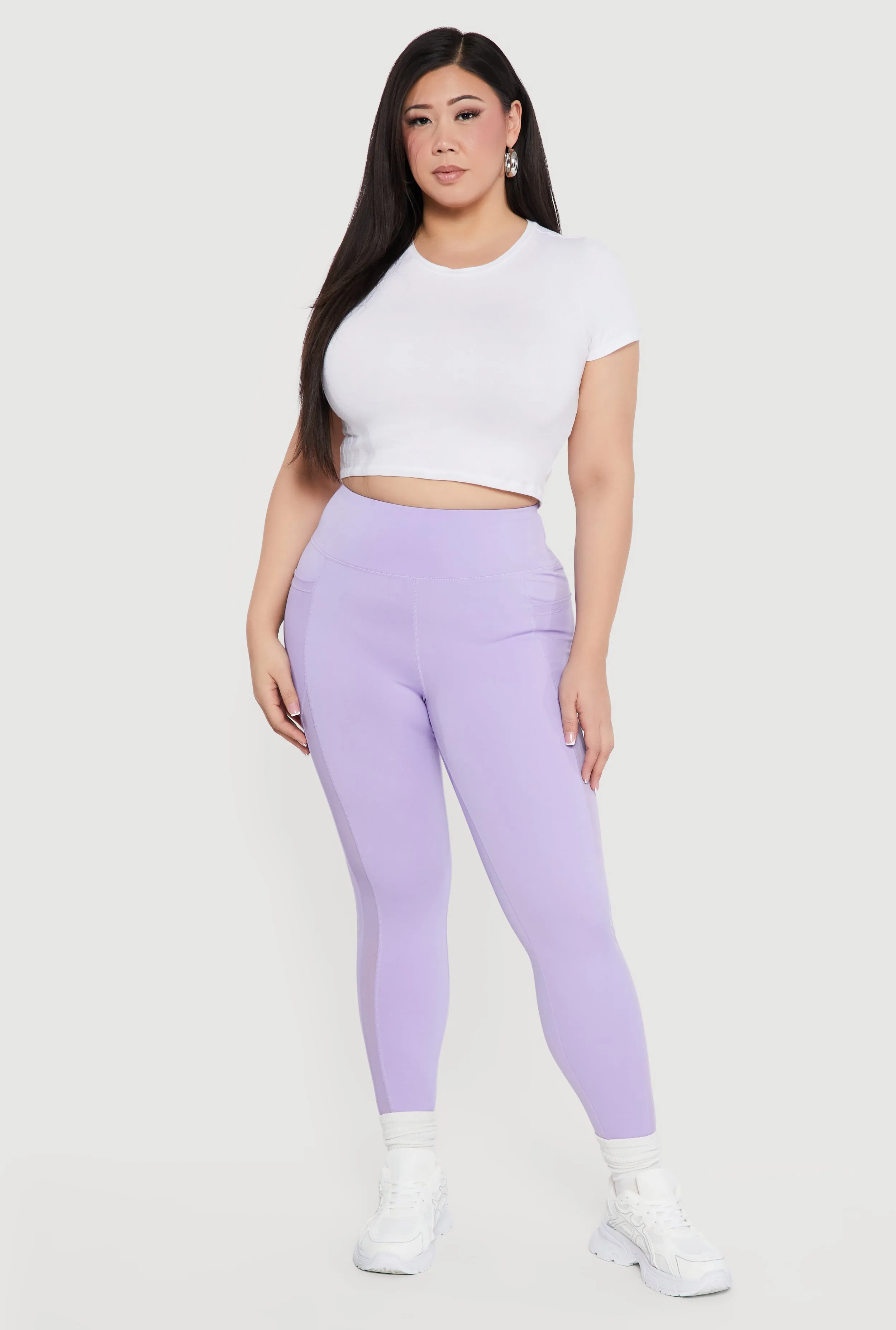 Plus Size Mesh Detail Cell Phone Pocket Leggings sold by Rainbow