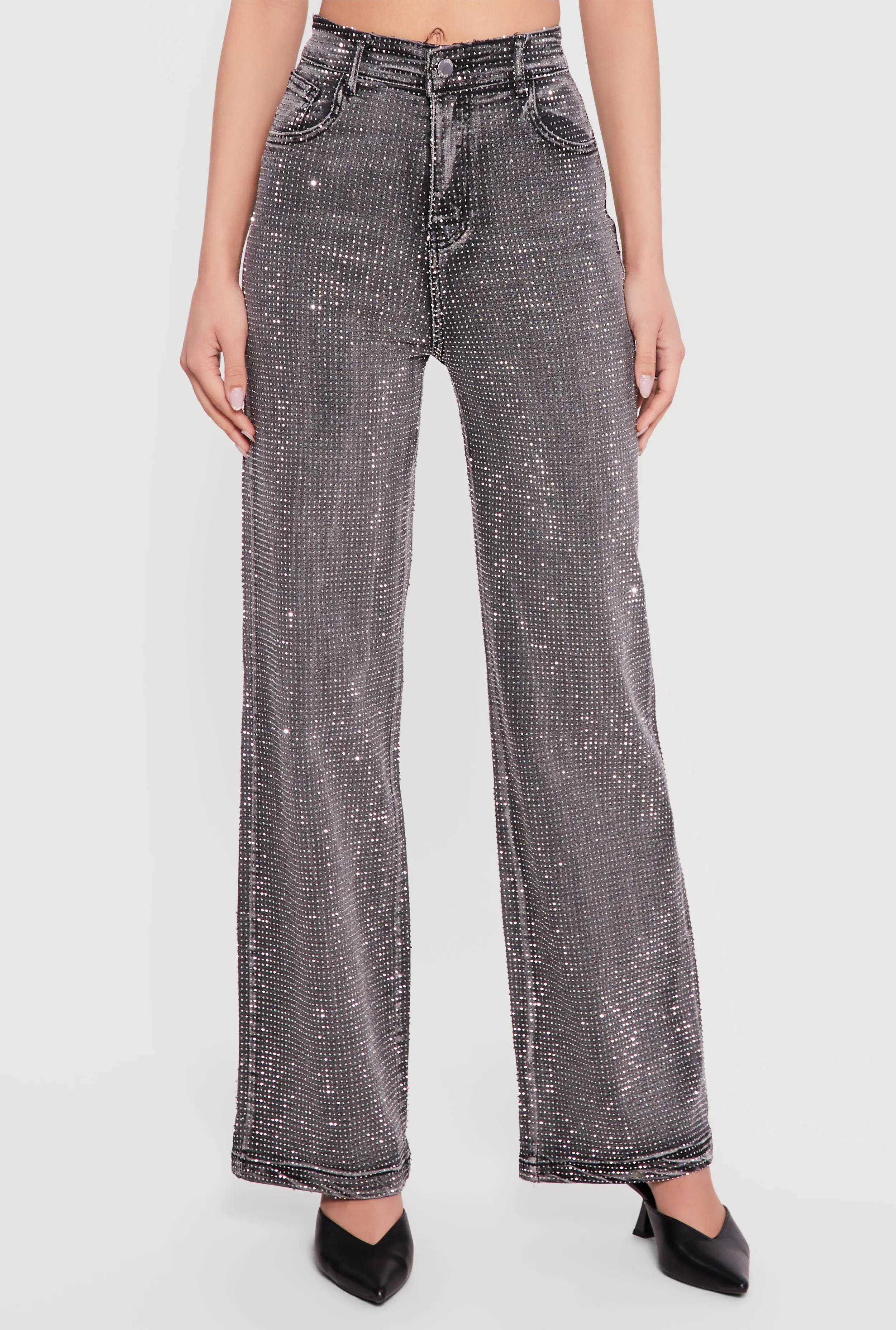 Rhinestone Studded High Waisted Straight Leg Jeans sold by Rainbow product image thumbnail 3