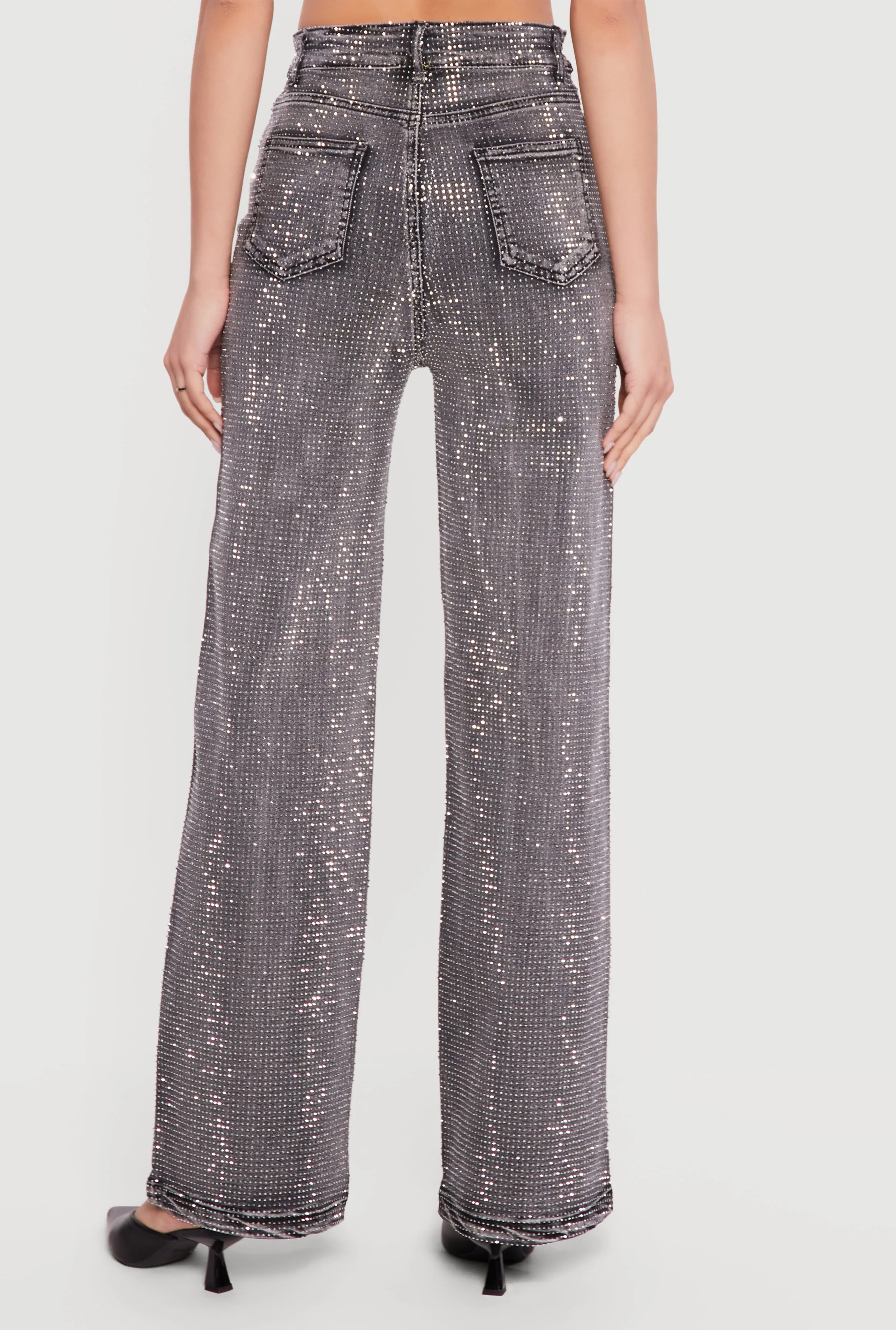 Rhinestone Studded High Waisted Straight Leg Jeans sold by Rainbow product image thumbnail 5